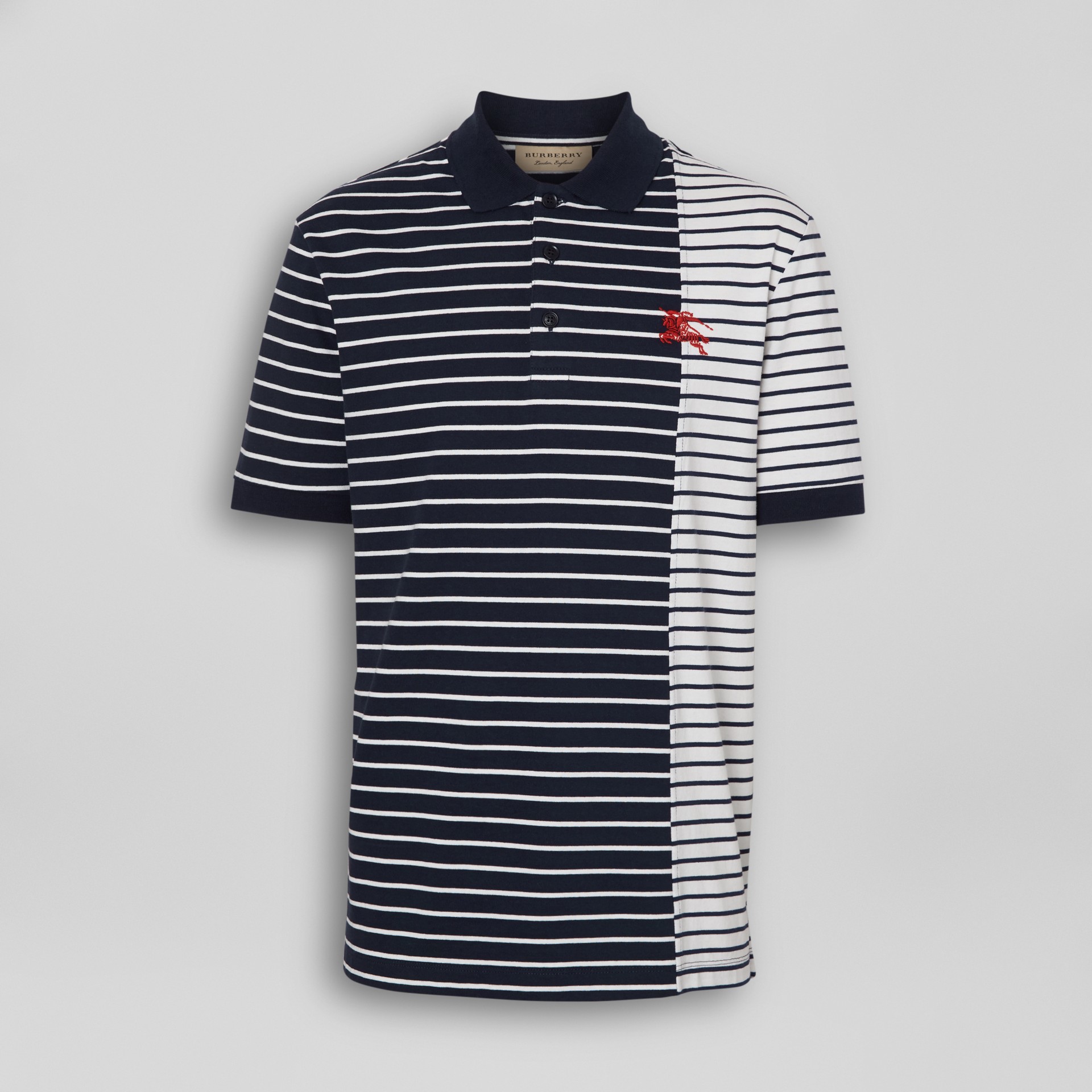 Contrast Stripe Cotton Polo Shirt in Bright Navy - Men | Burberry