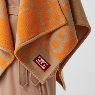 B Motif Merino Wool Cashmere Cape In Orange - Women | Burberry United ...