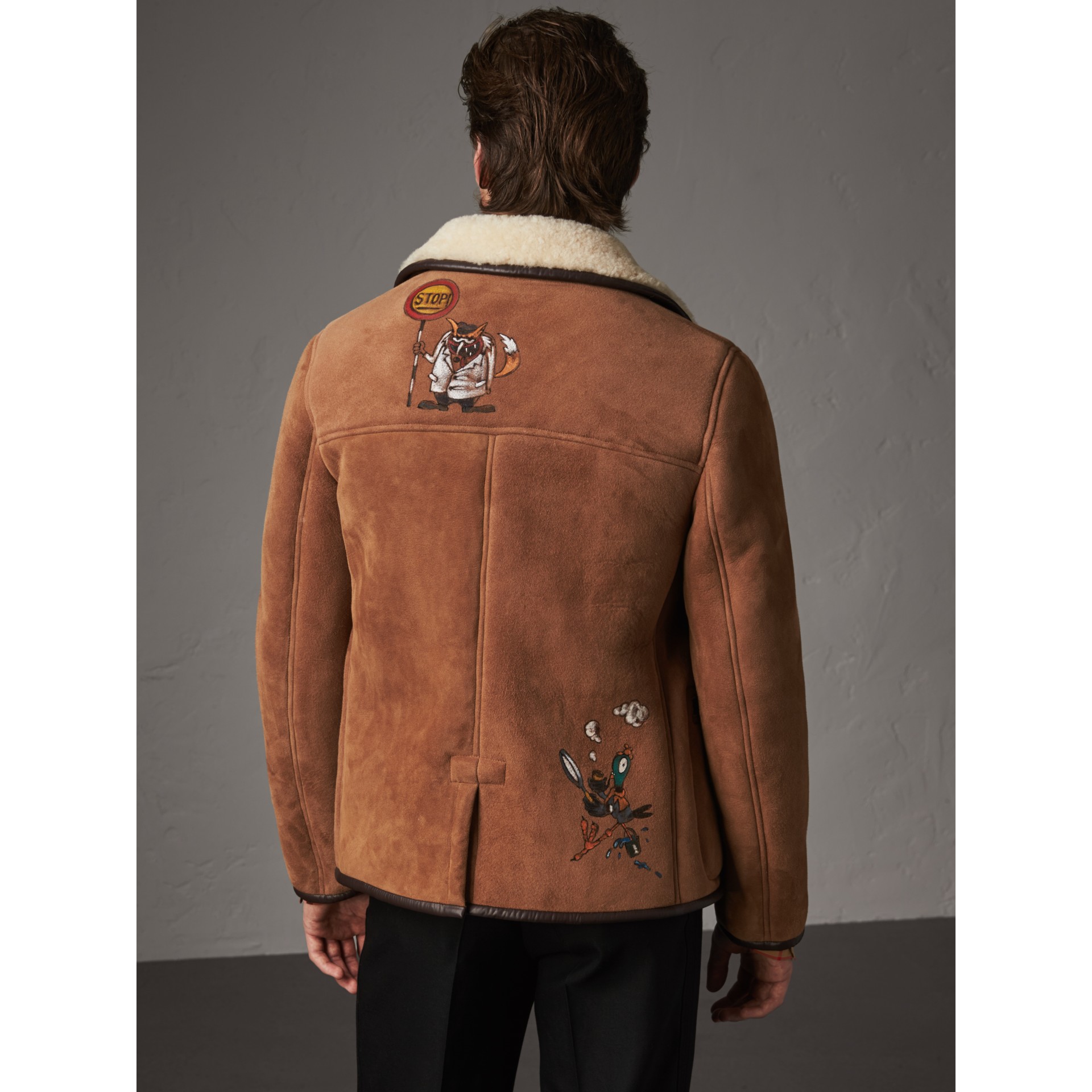 Giacca in shearling con disegni stampati Biscotto Uomo