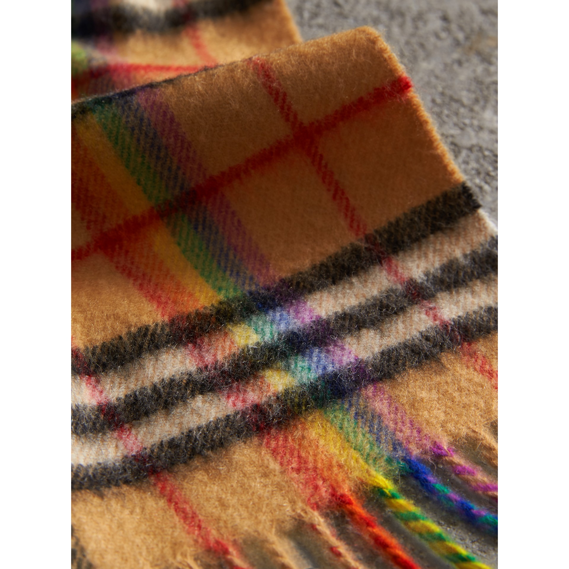 The Classic Rainbow Vintage Check Cashmere Scarf in Antique Yellow Burberry United Kingdom