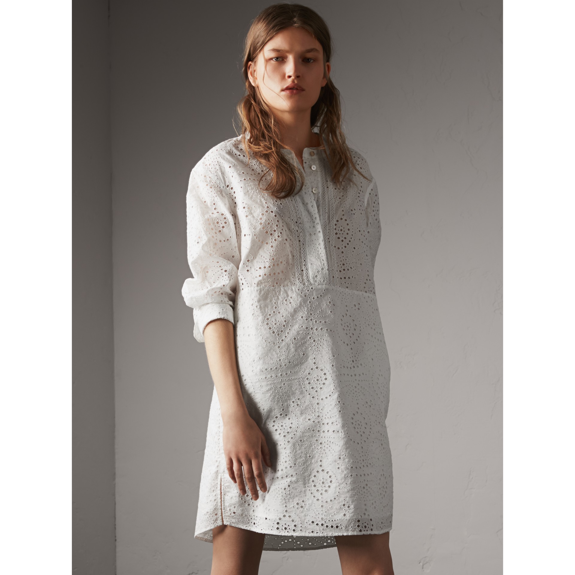 white broderie anglaise shirt dress