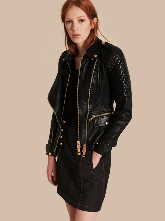Women S Jackets Leather Bikers Er Burberry Diamond Quilted Detail Lambskin Biker Jacket