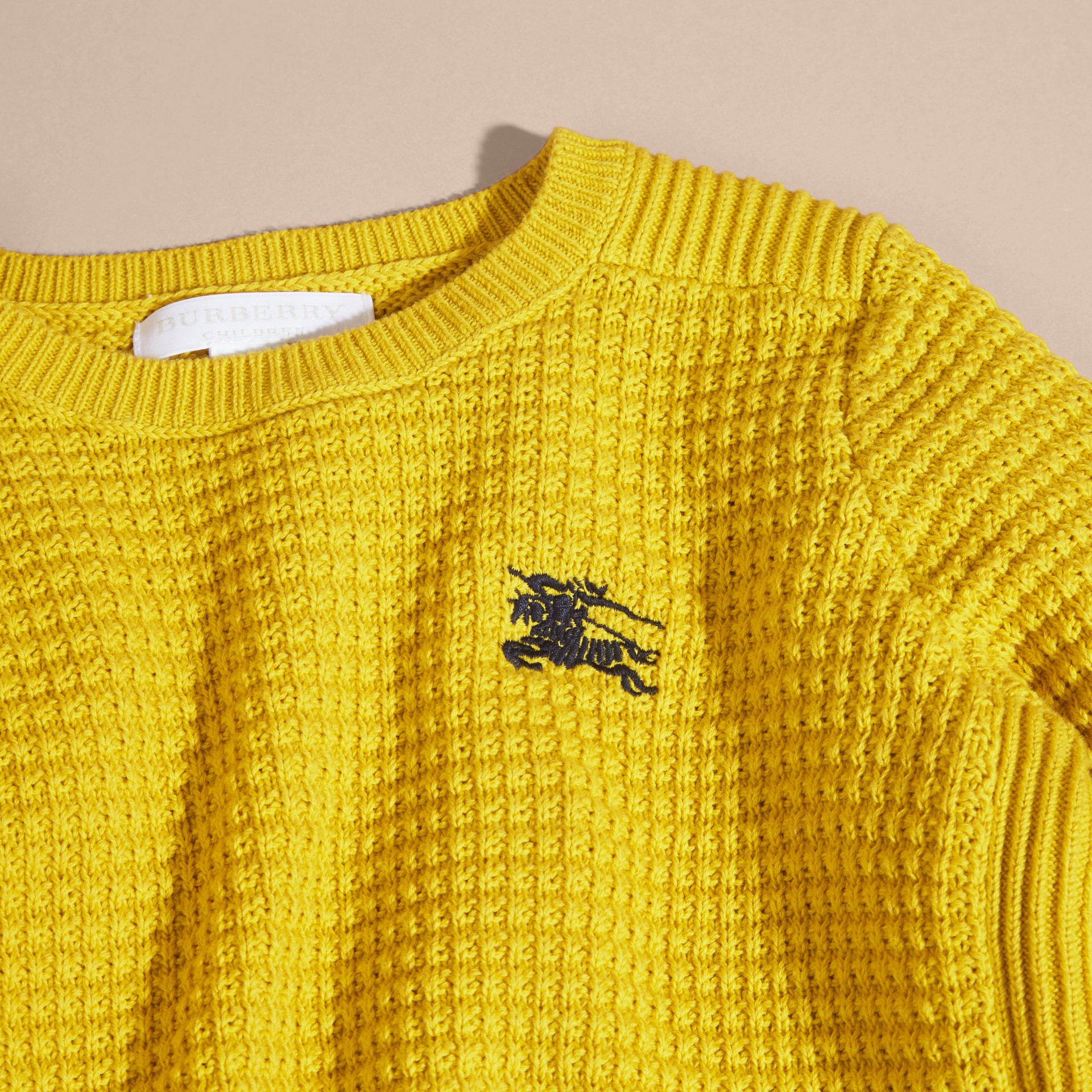Waffle Knit Cotton Sweater Bright Yellow Burberry