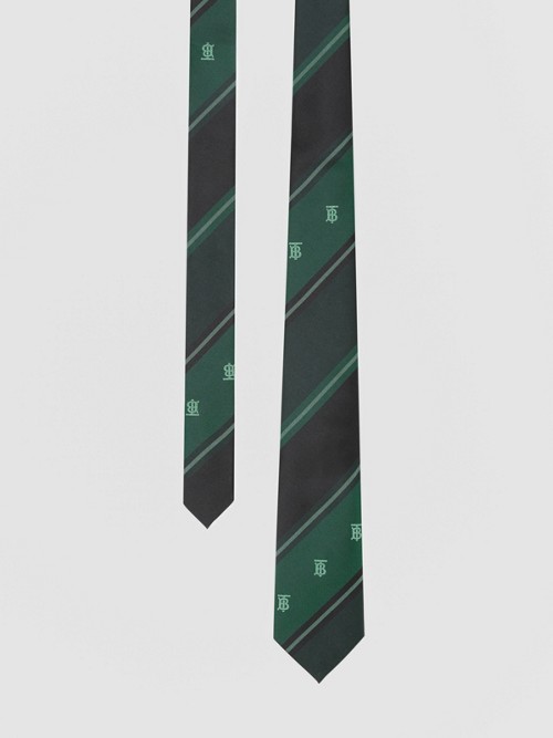 BURBERRY Classic Cut Monogram Motif Striped Silk Jacquard Tie