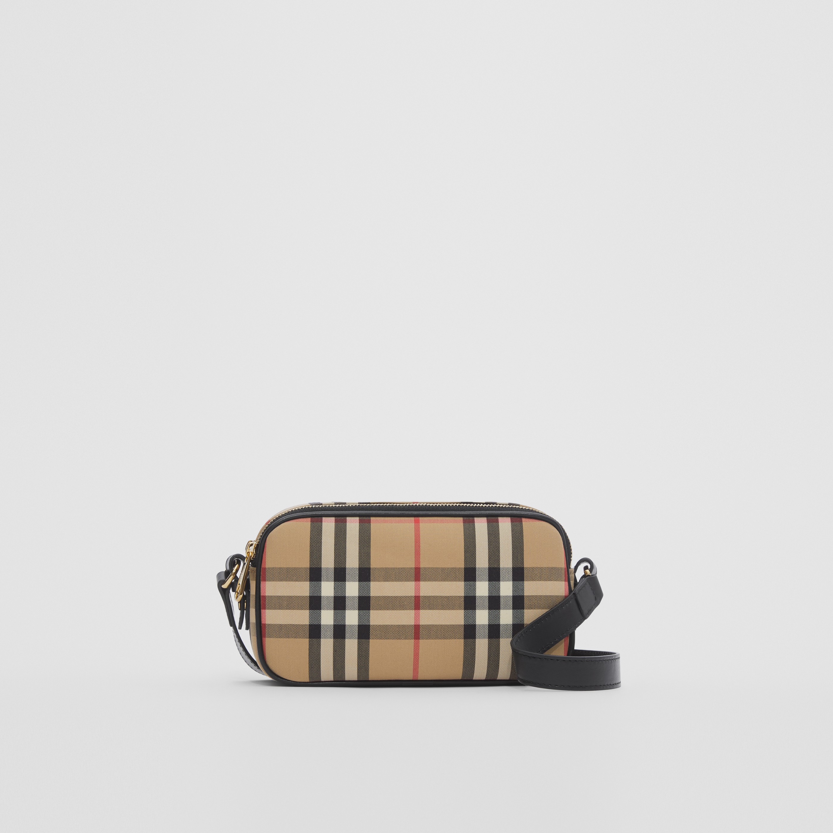 Mini Vintage Check and Leather Camera Bag in Archive Beige | Burberry Hong Kong S.A.R - 1