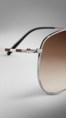 burberry check arm aviator sunglasses