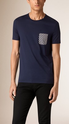 Polka-Dot Print Pocket Cotton T-shirt