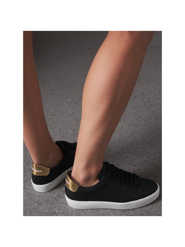 Perforated Check Leather Sneakers in Black - Women | Burberry United States