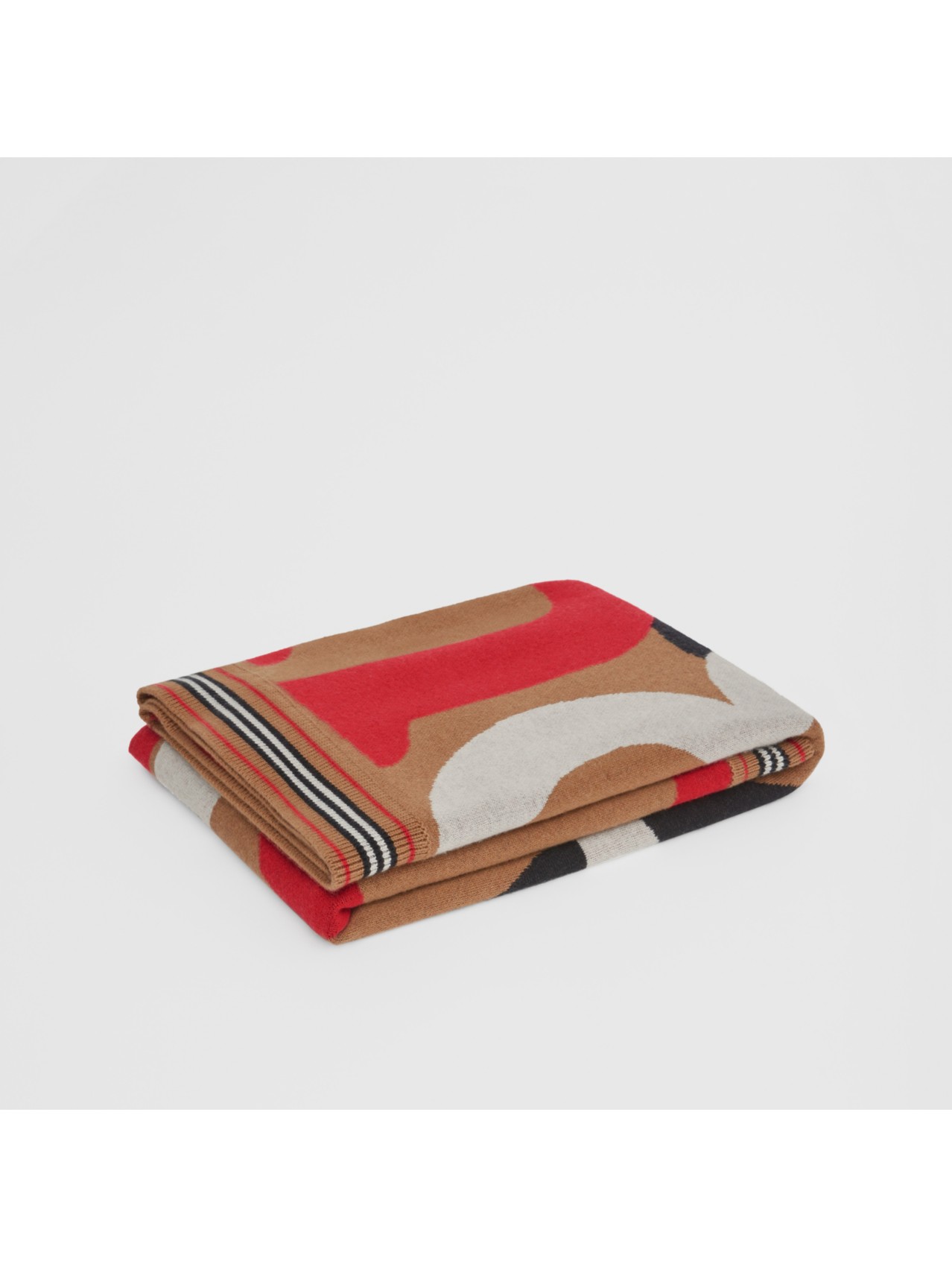 Couverture pour bébé en jacquard de laine et cachemire in Camel