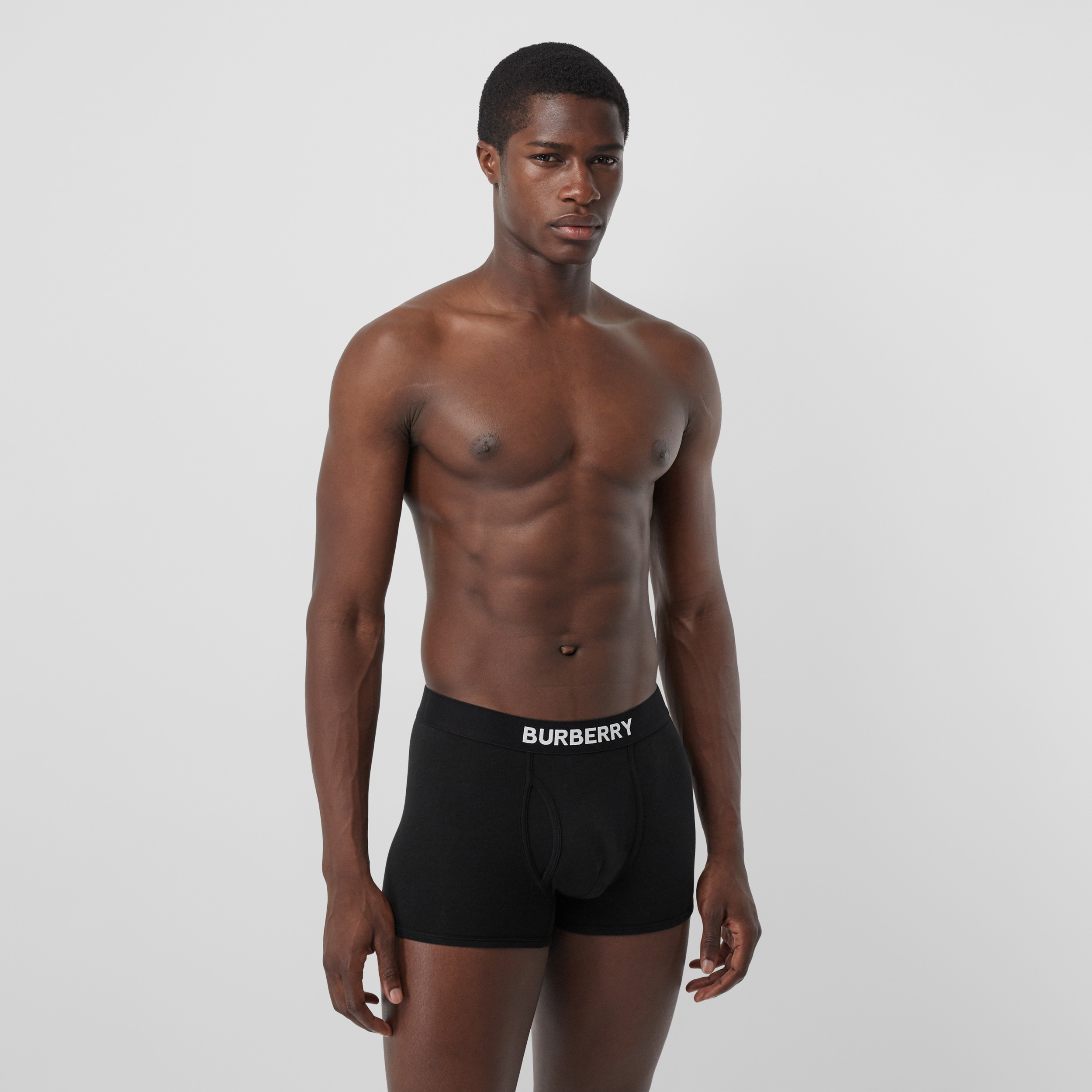 Logo Detail Stretch Cotton Boxer Shorts in Black - Men | Burberry® Official - 1