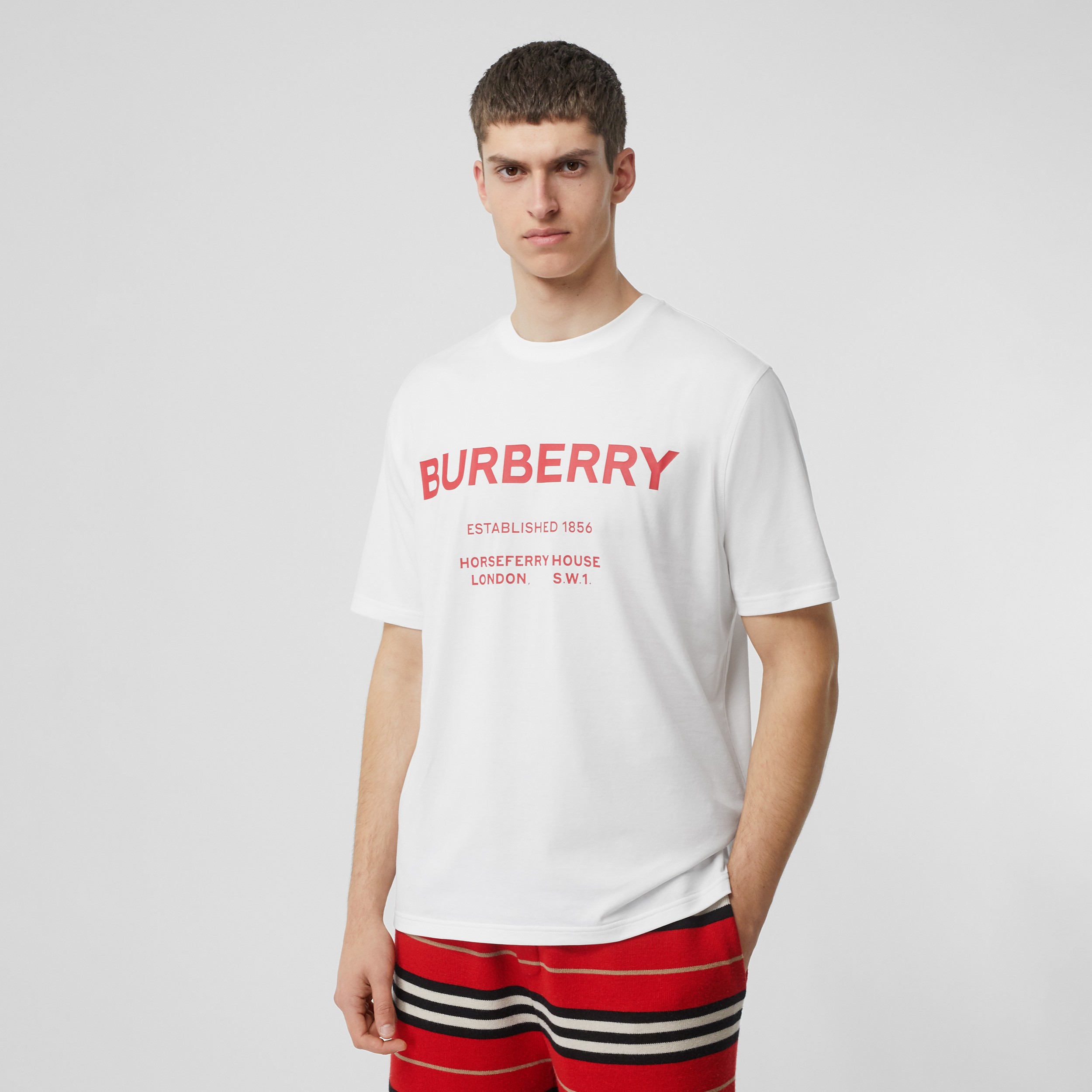 Horseferry Print Cotton T-shirt in White - Men | Burberry United Kingdom