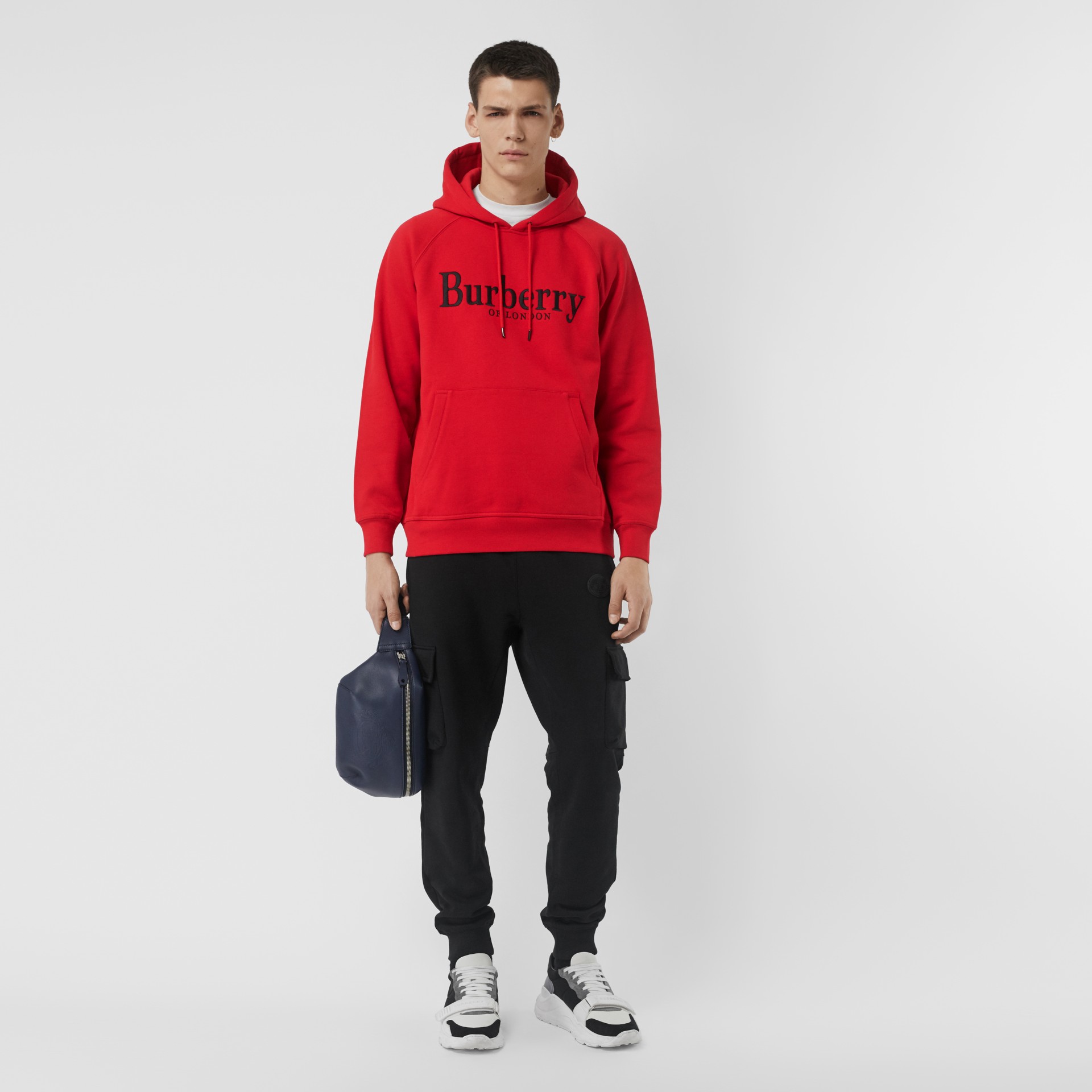 Embroidered Logo Jersey Hoodie in Bright Red - Men | Burberry United States