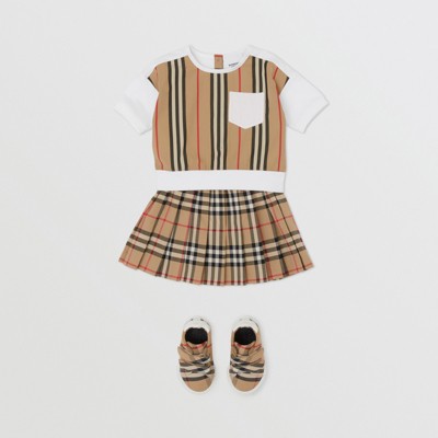 panelled vintage check and icon stripe cotton shirt