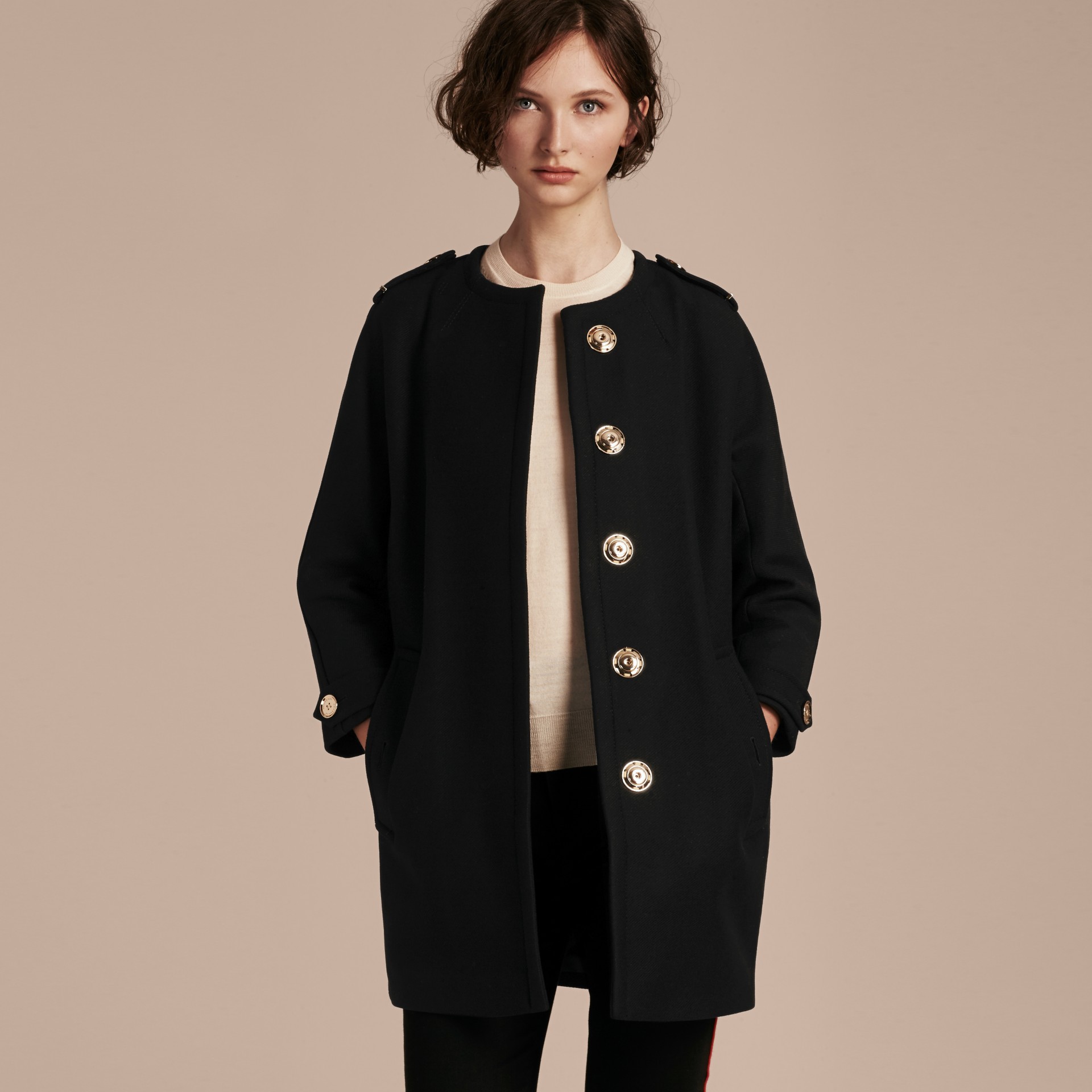 Technical Wool Cashmere Collarless Coat Black | Burberry