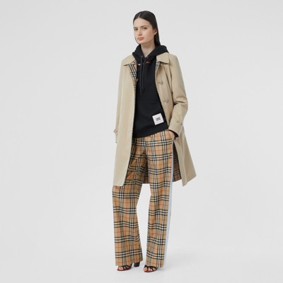 satin trim vintage check cotton trousers