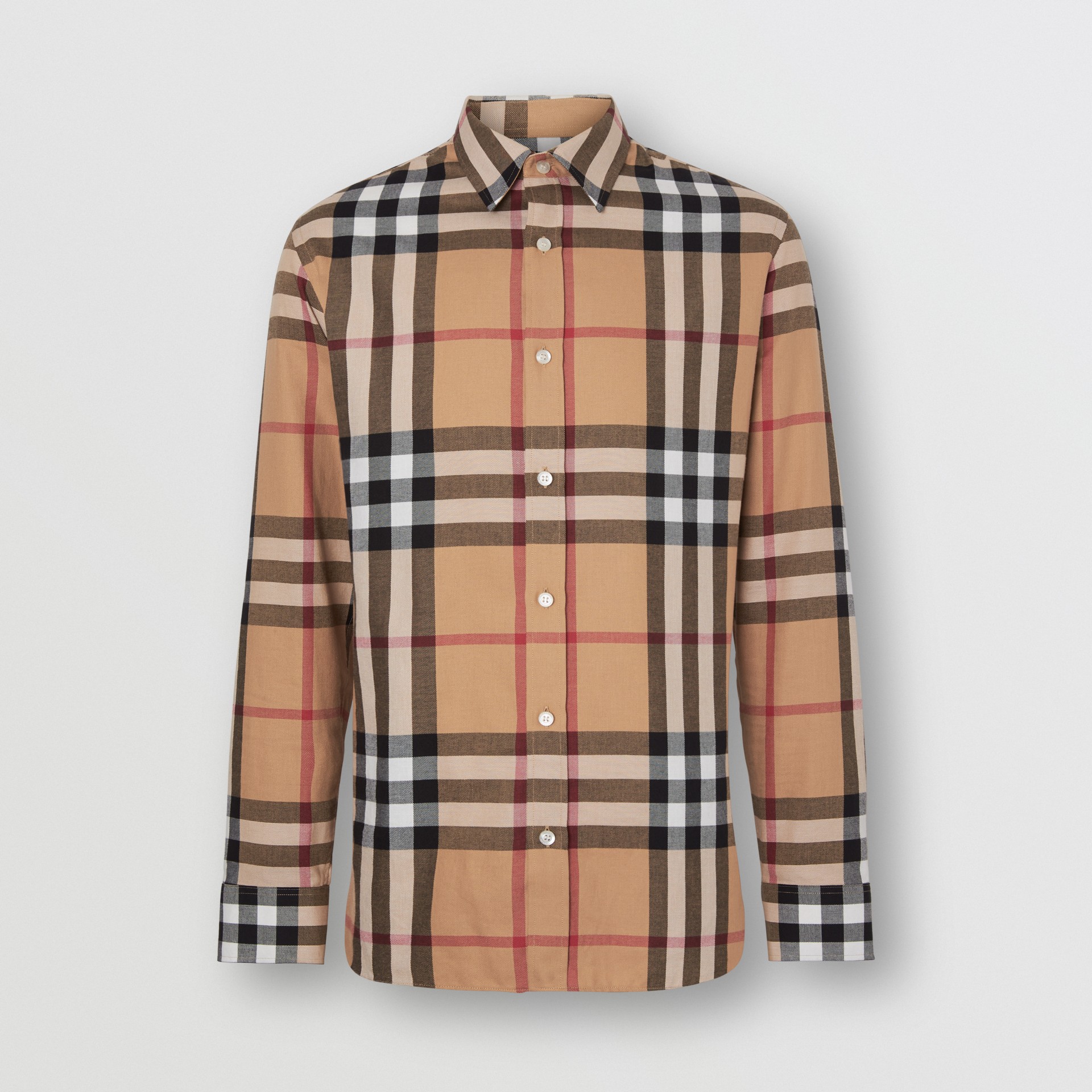Check Cotton Flannel Shirt in Camel - Men | Burberry United States