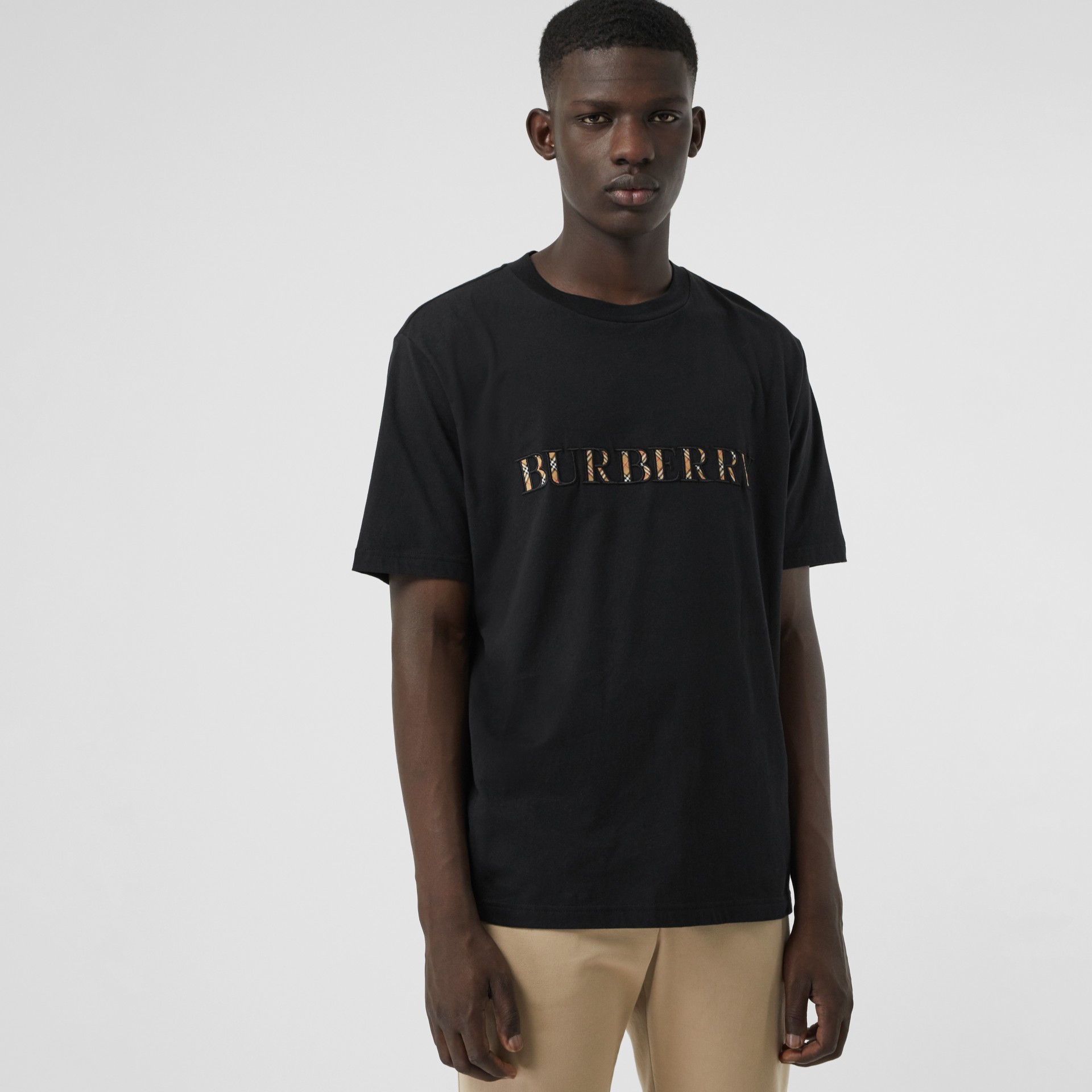 Check Logo Cotton T-shirt In Black - Men | Burberry United Kingdom