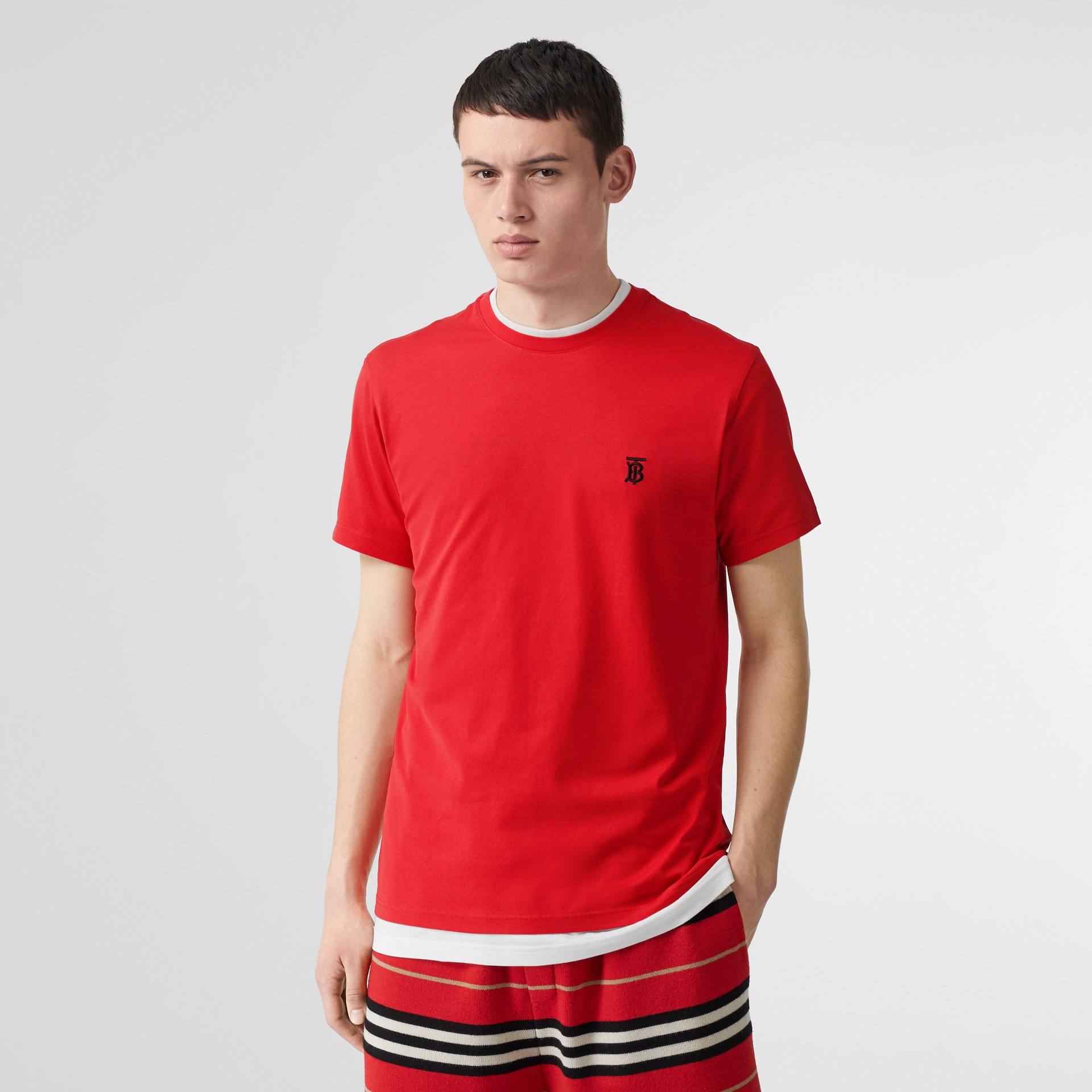 Monogram Motif Cotton T-shirt in Bright Red - Men | Burberry United States