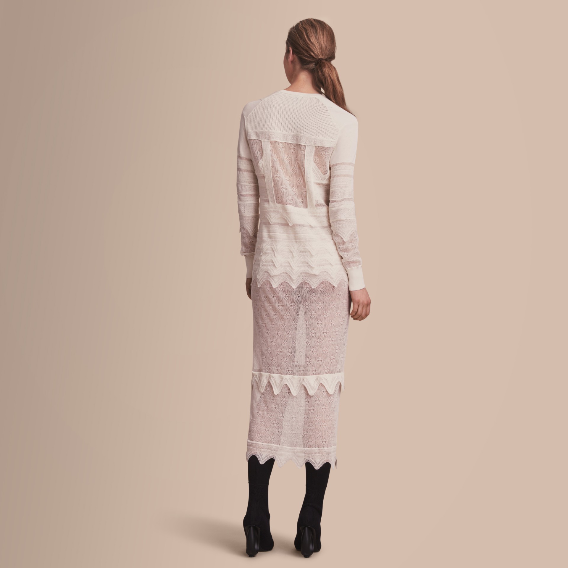 Knitted Lace Column Dress in White Women Burberry United States