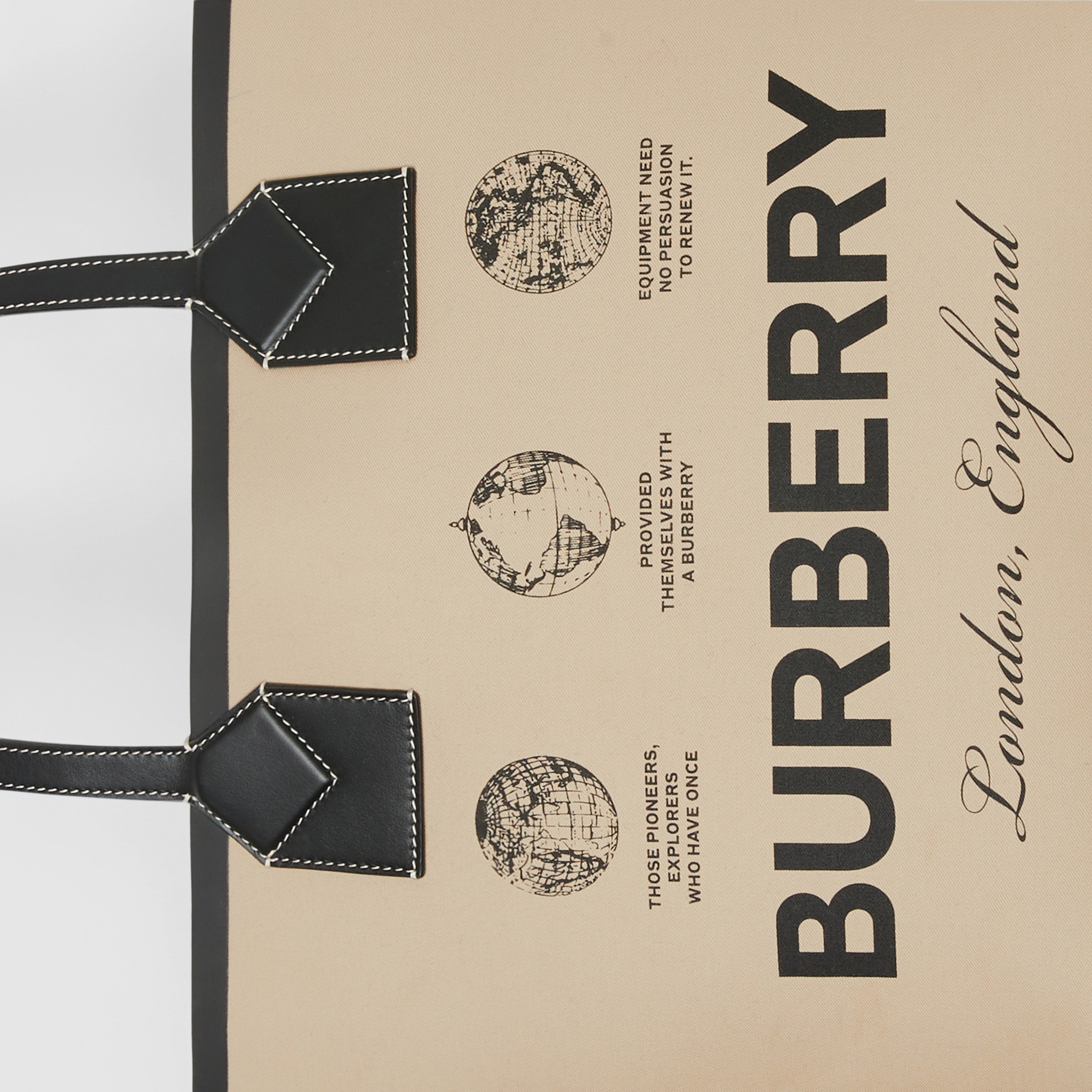 Label Print Cotton Medium London Tote Bag in Beige - Women | Burberry® Official - 3