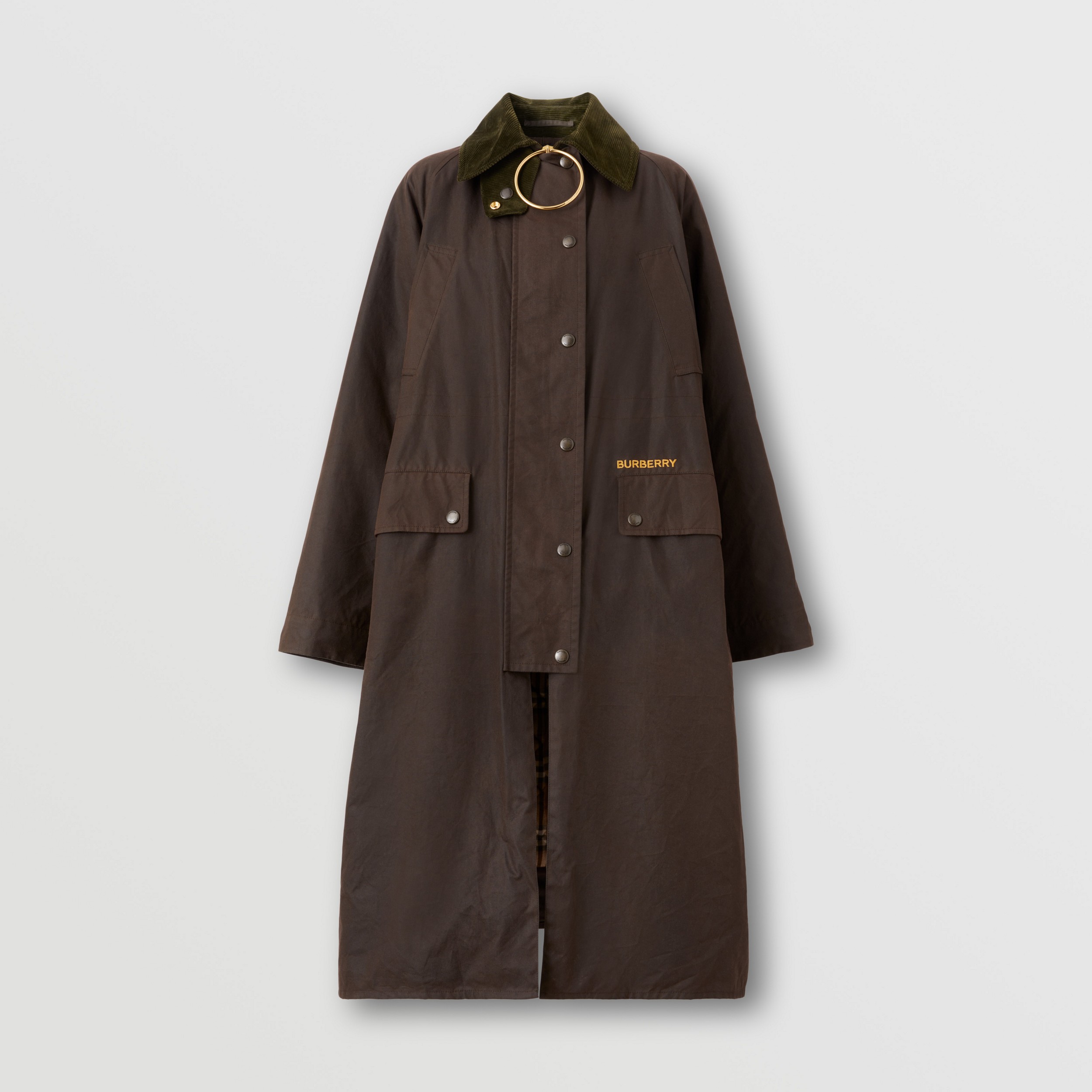 Zip Pull Detail Waxed Cotton Coat with Detachable Warmer in Dark Brown | Burberry® Official - 4
