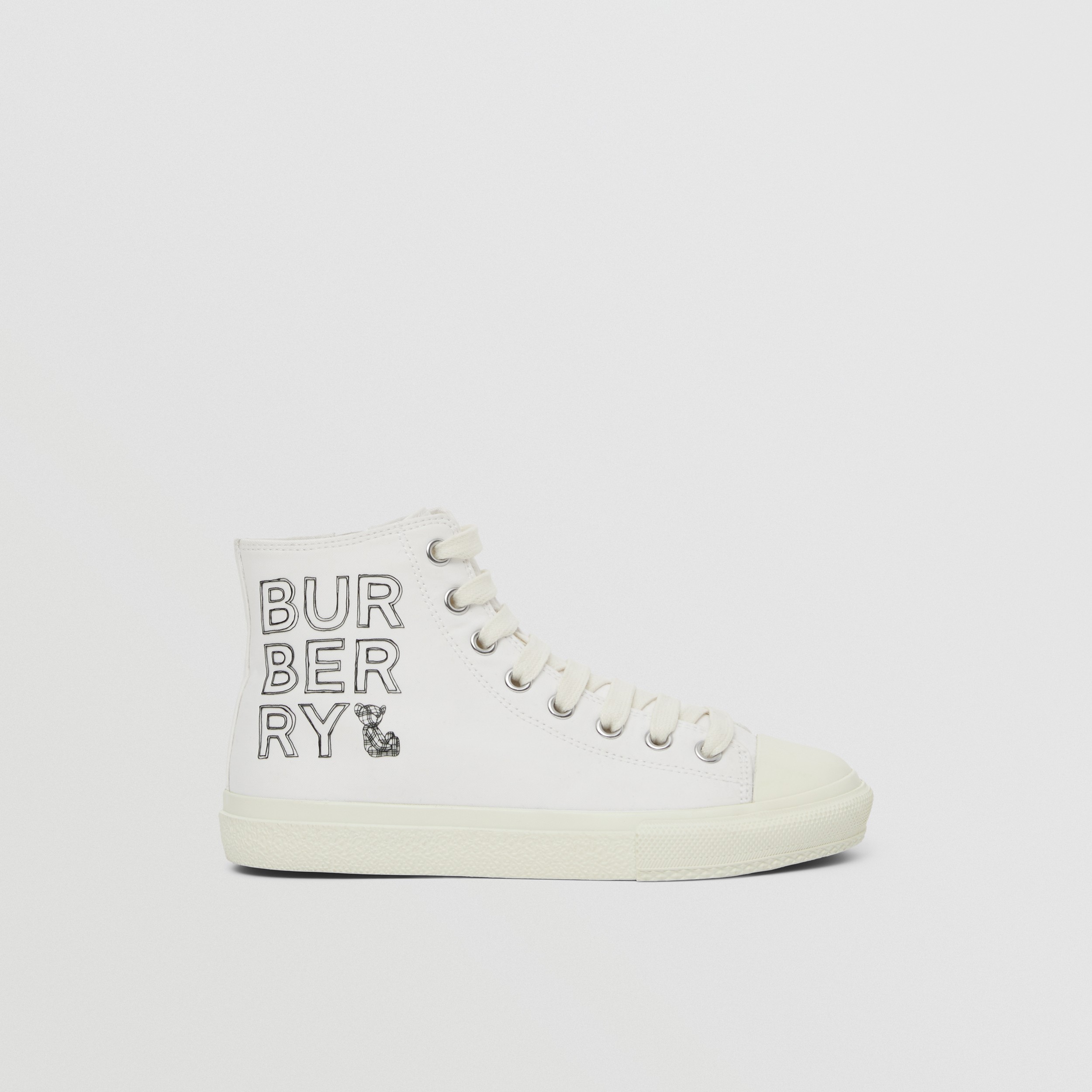 Logo Print Cotton Gabardine High-top Sneakers in Neutral White | Burberry® Official - 4