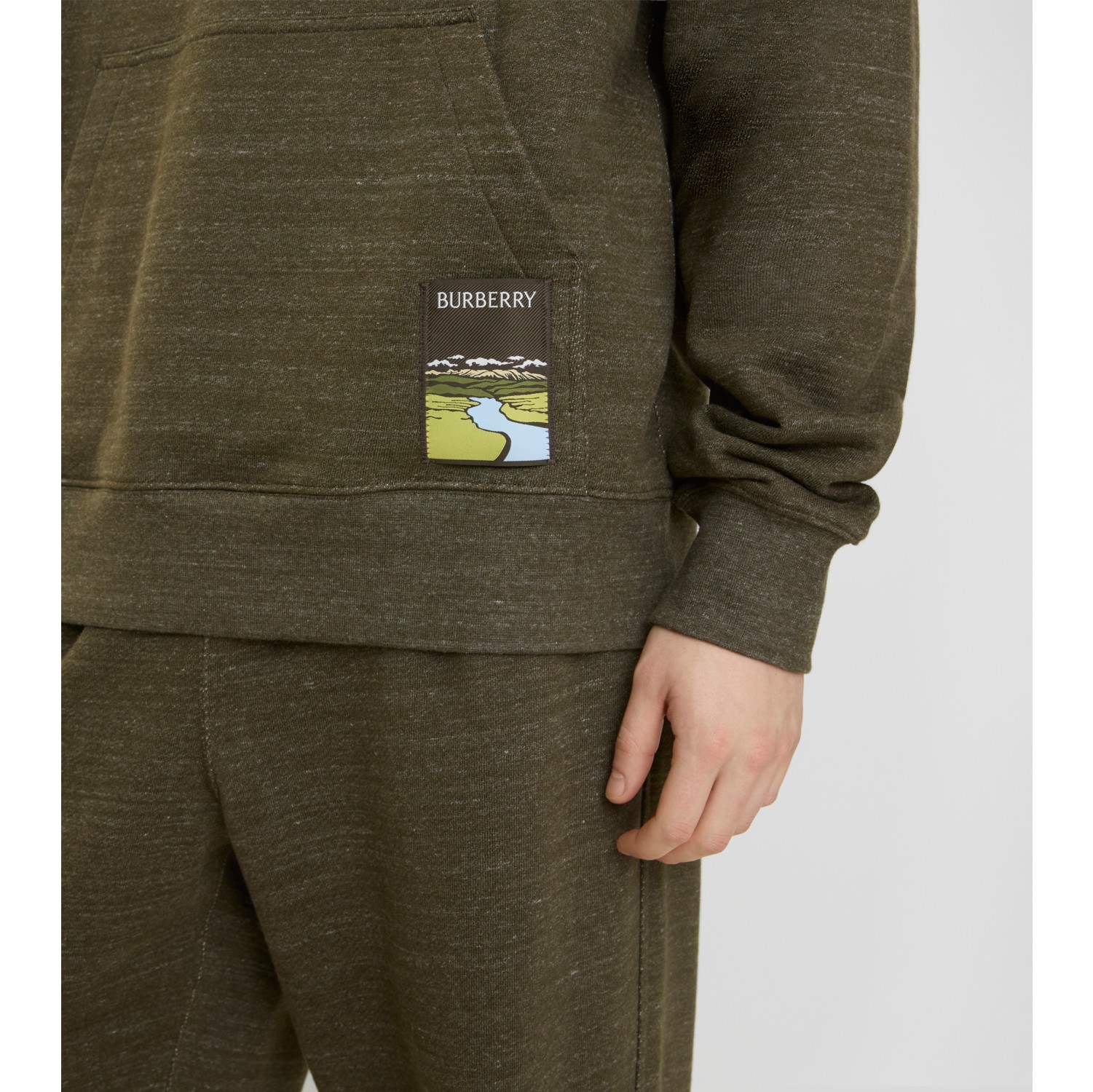 Landscape Label Cotton Hoodie in Thorn green melange - Men | Burberry® Official