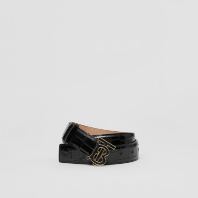 Shop Burberry Alligator-Embossed Leather Belt