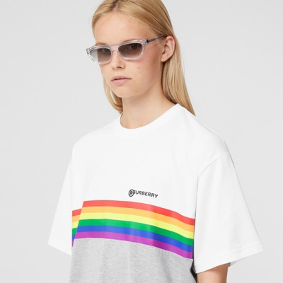 Rainbow Stripe Print Cotton T-shirt 