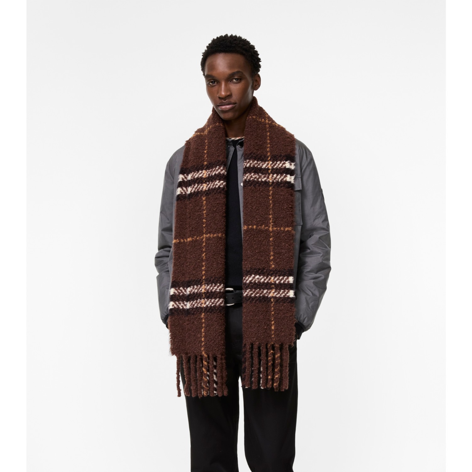 Check Alpaca Wool Blend Bouclé Scarf in Treacle brown | Burberry