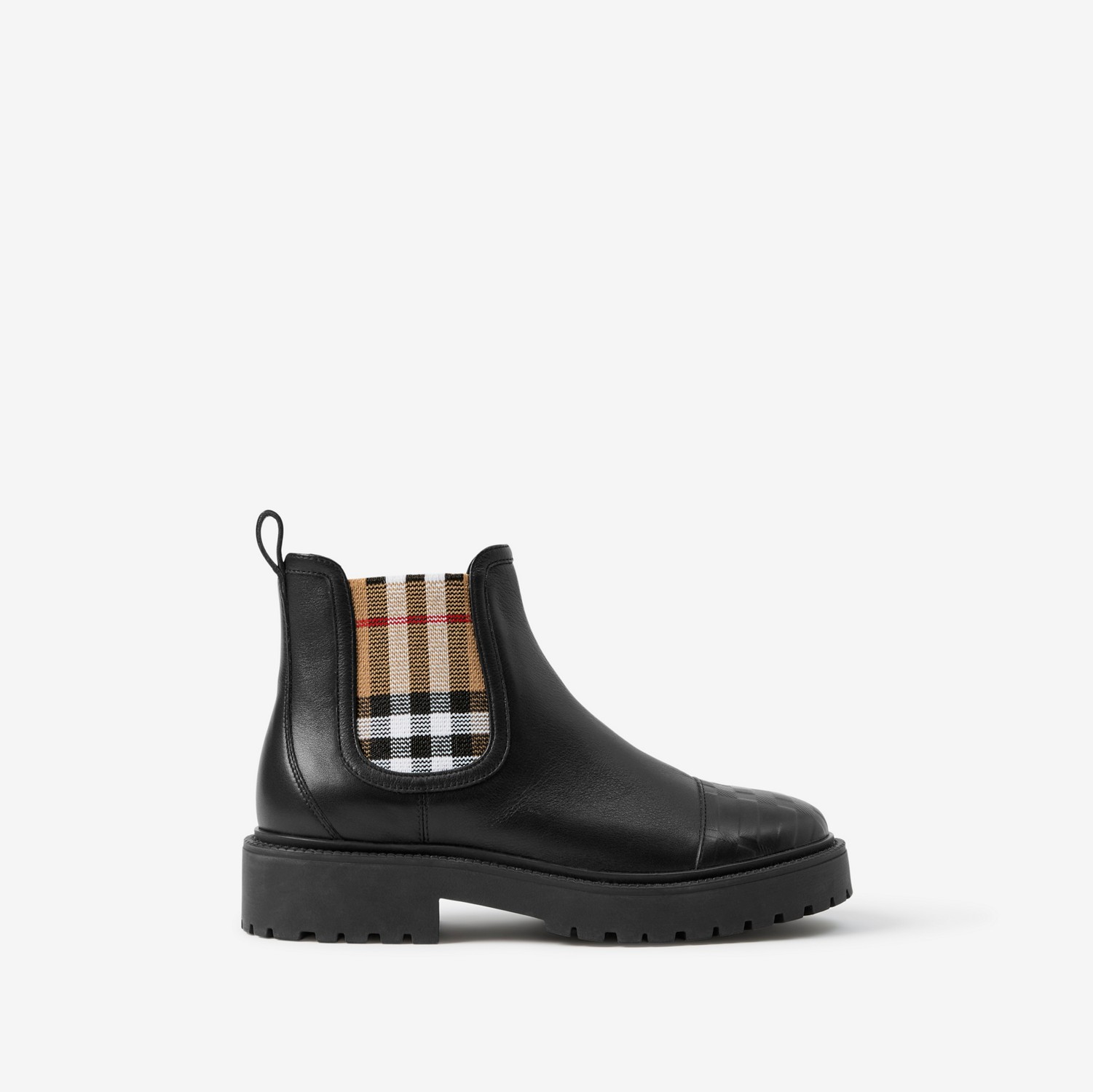 Check Detail Leather Chelsea Boots in Black - Children | Burberry® Official