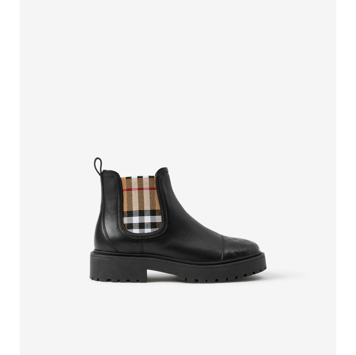 Check Detail Leather Chelsea Boots in Black - Children | Burberry® Official