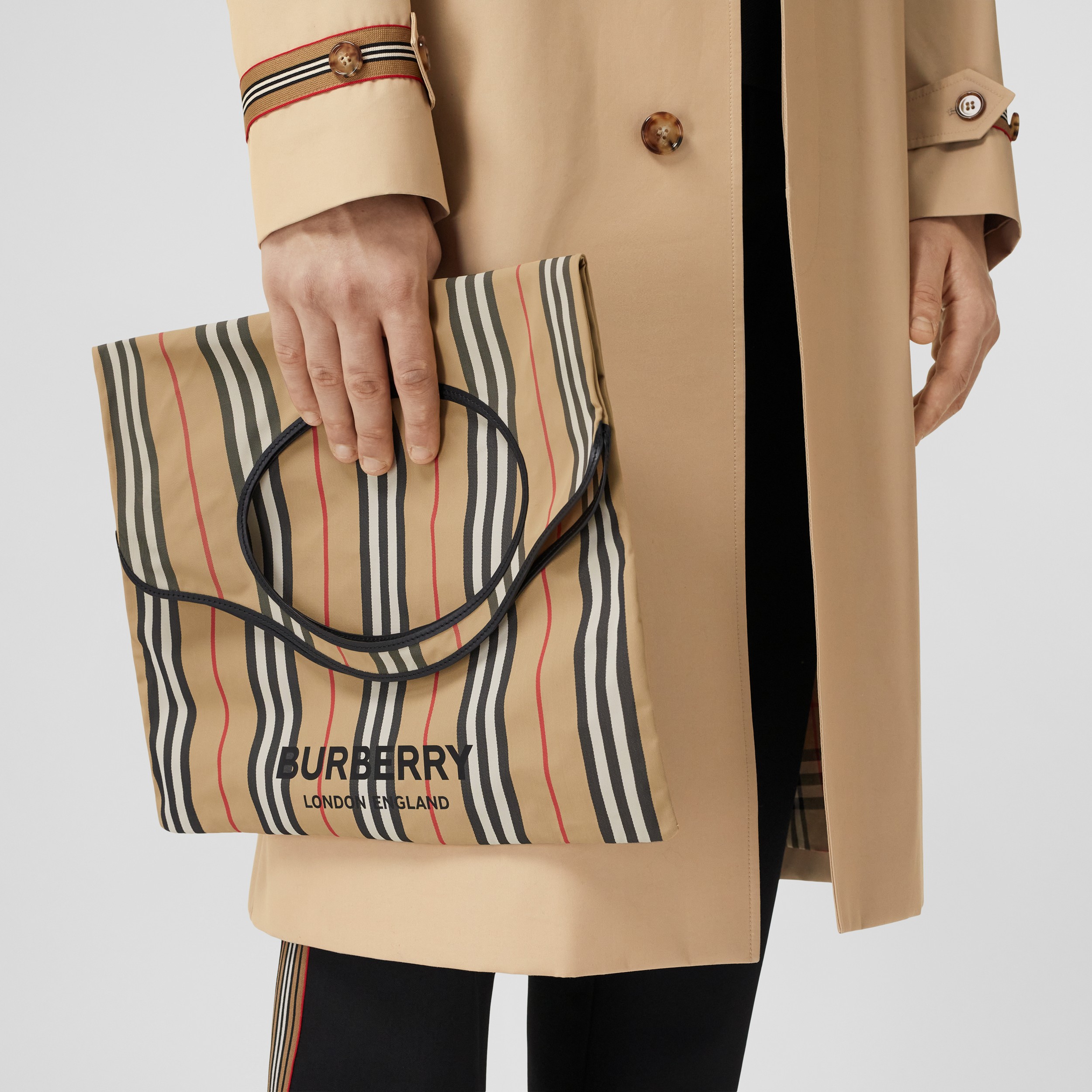 Icon Stripe Nylon Packaway Pocket Tote in Archive Beige | Burberry® Official - 4