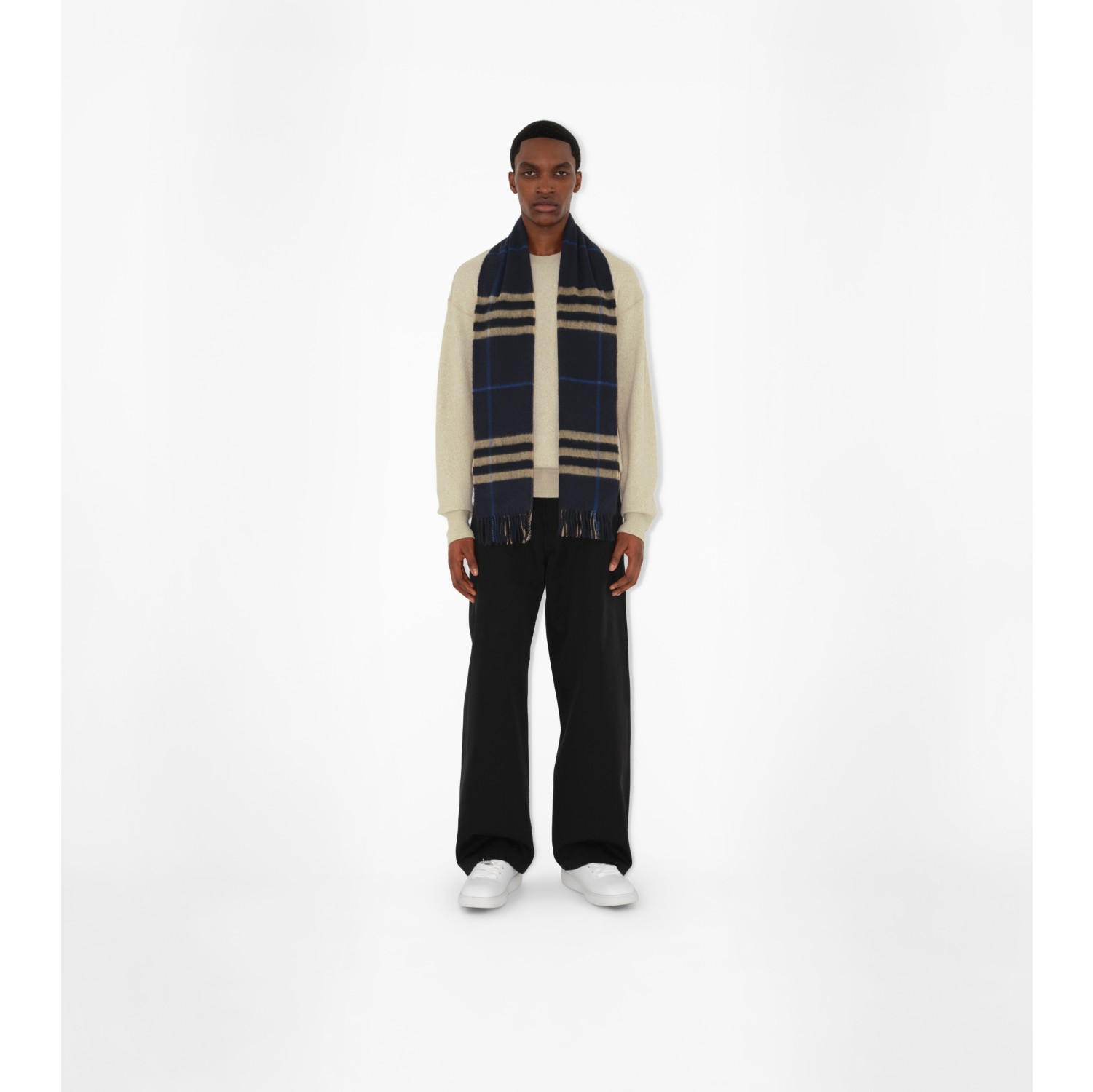 Check Cashmere Scarf in Indigo/mid camel | Burberry® Official