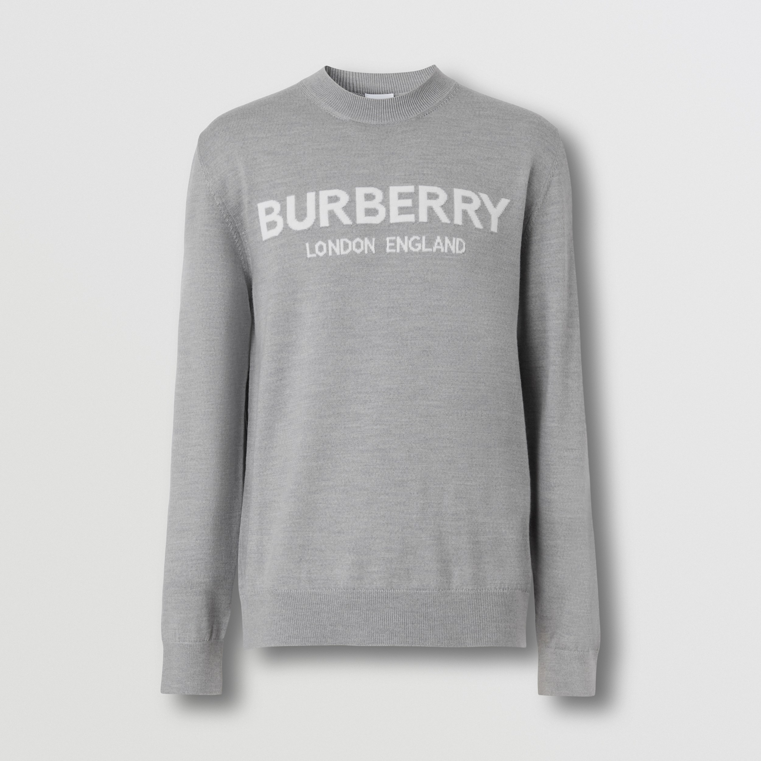 Logo Intarsia Wool Blend Sweater in Grey Melange - Men | Burberry® Official - 4