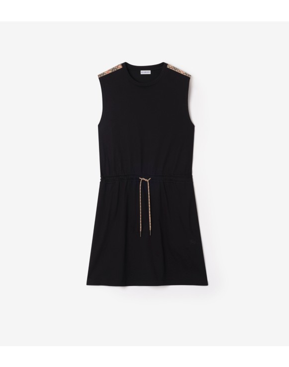 Check Trim Cotton Jersey Dress