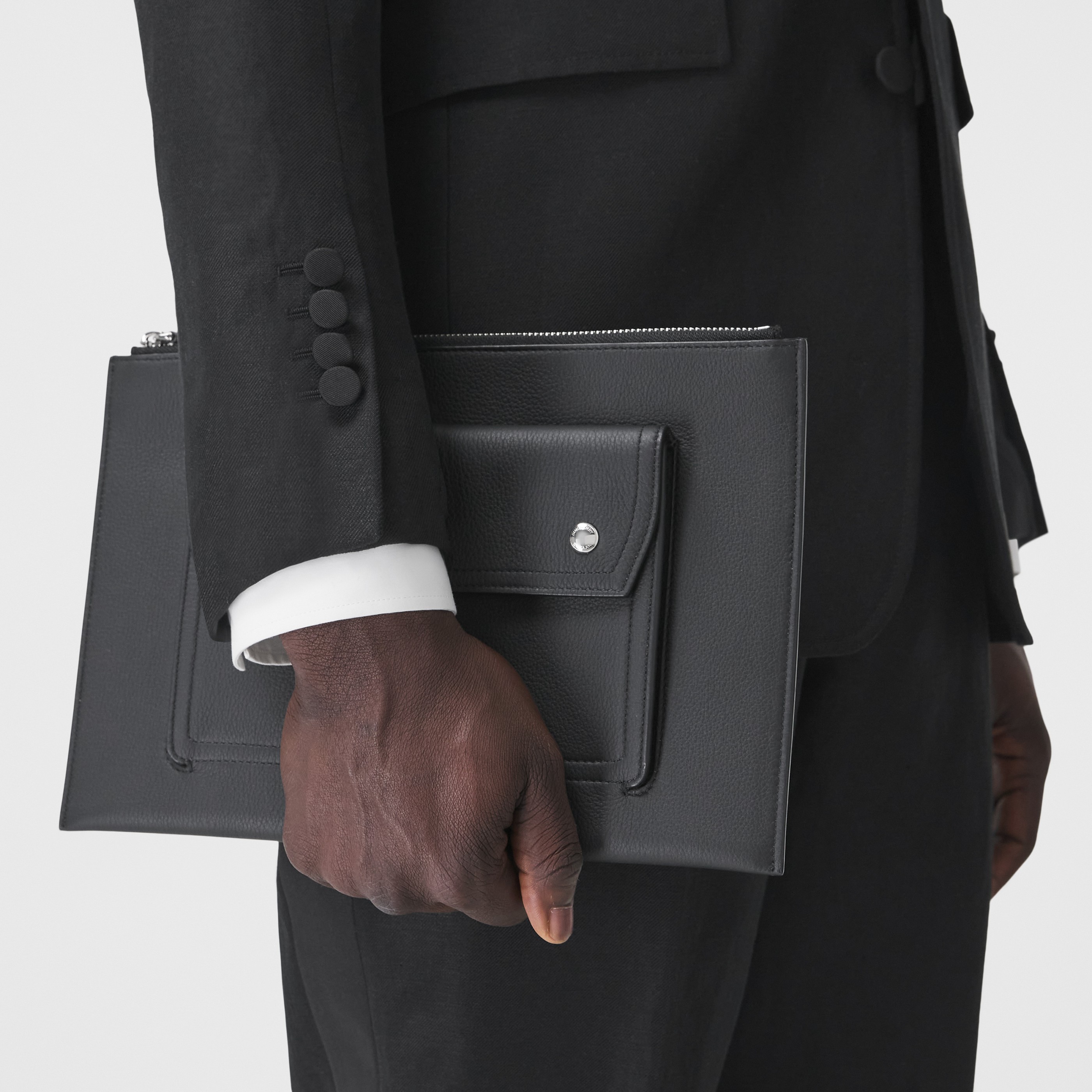 Pocket Detail Grainy Leather Zip Pouch in Black - Men | Burberry Australia - 3