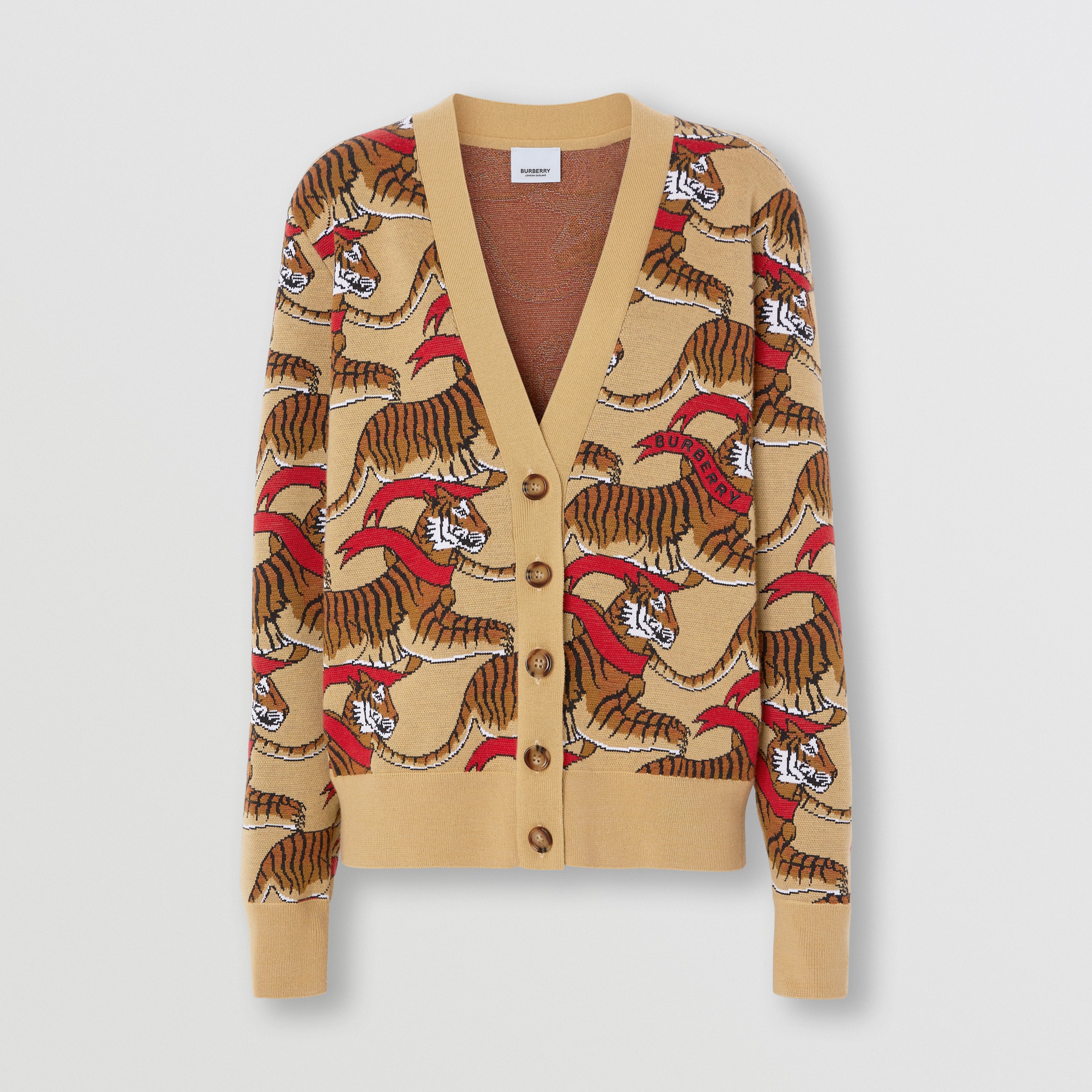 Tiger Graphic Technical Wool Jacquard Cardigan in Honey Beige - Women | Burberry® Official - 4