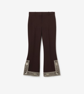 Cropped Embroidered Wool Silk Flared Trousers in Charred brown - Women | Burberry® Official