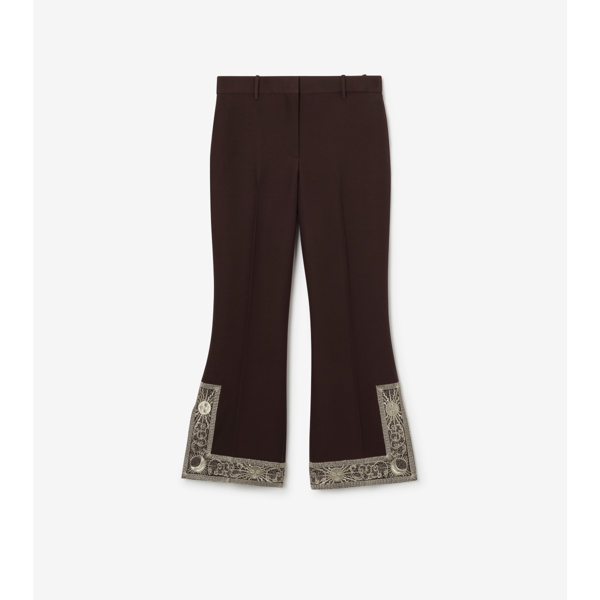  Embroidered Cropped Wool Silk Flared Trousers