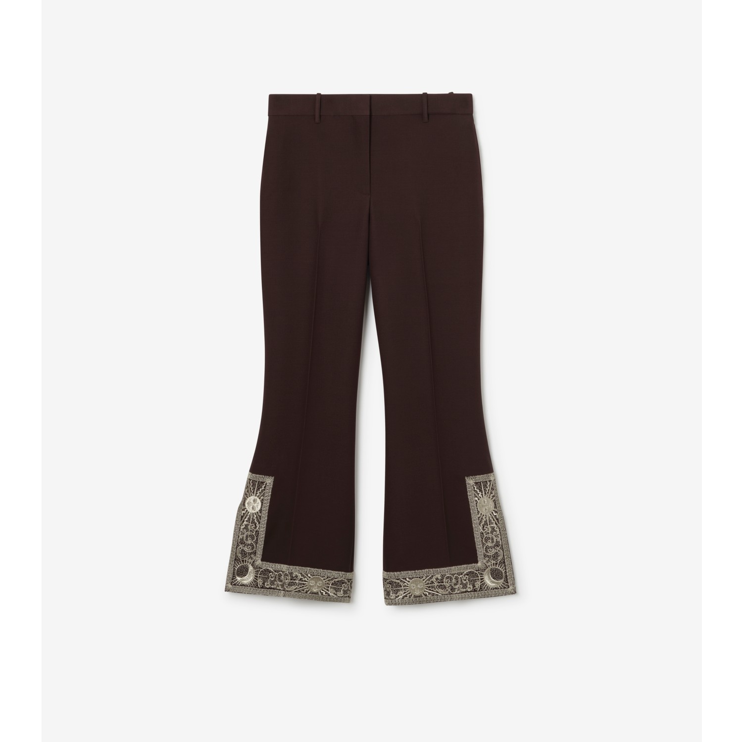 Cropped Embroidered Wool Silk Flared Trousers
