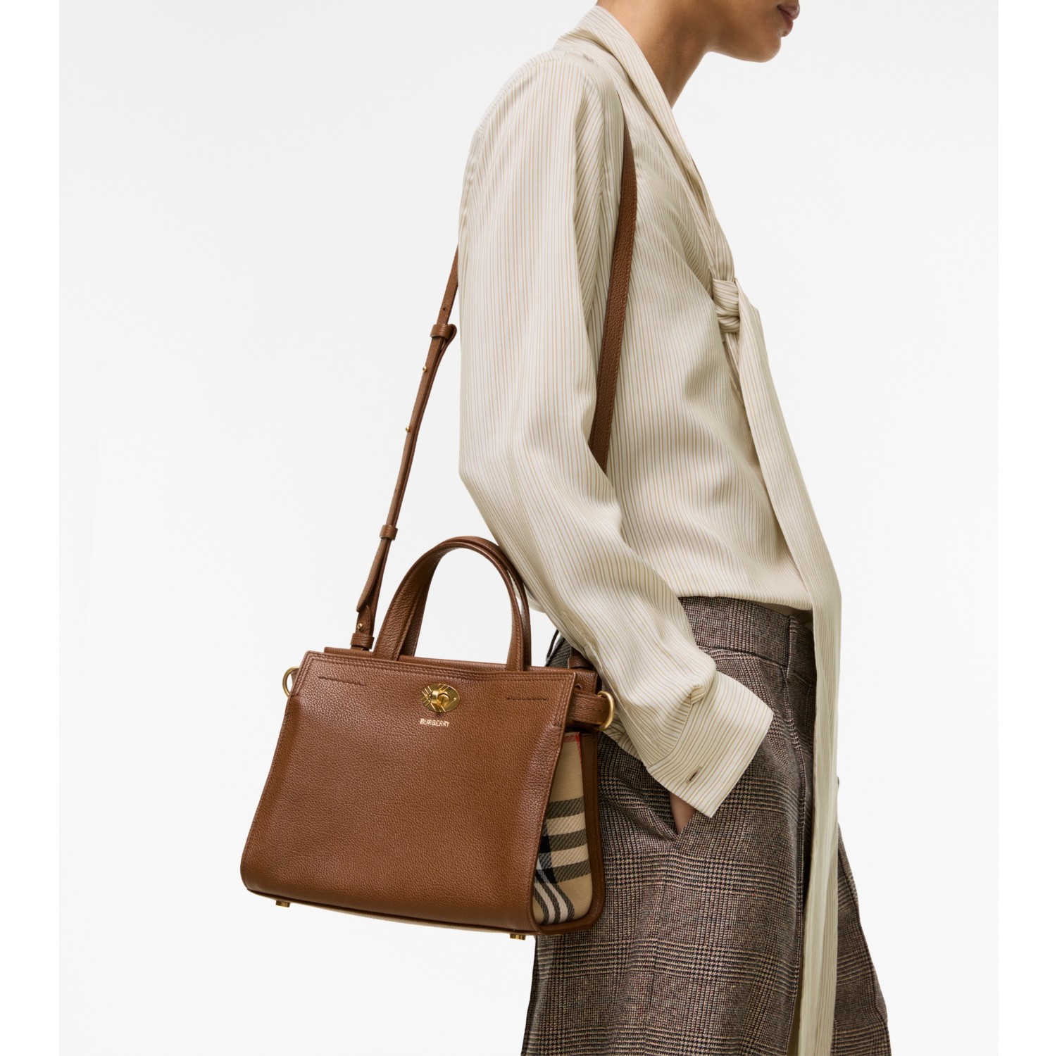 Mini Cotswolds Check Tote in Hazel brown - Women, Leather | Burberry® Official