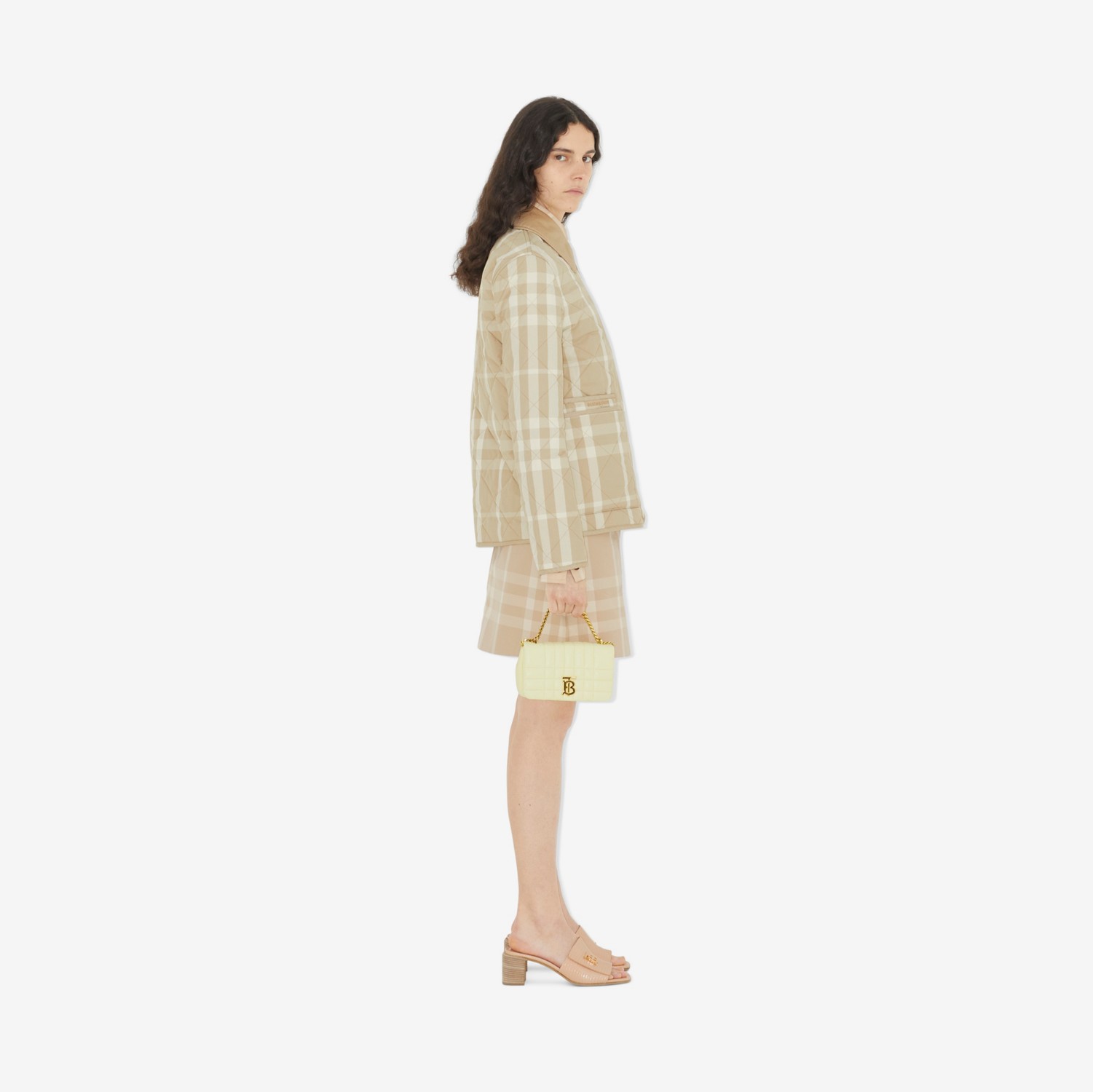 Check Cotton Gabardine Mini Skirt in Soft Fawn - Women | Burberry® Official