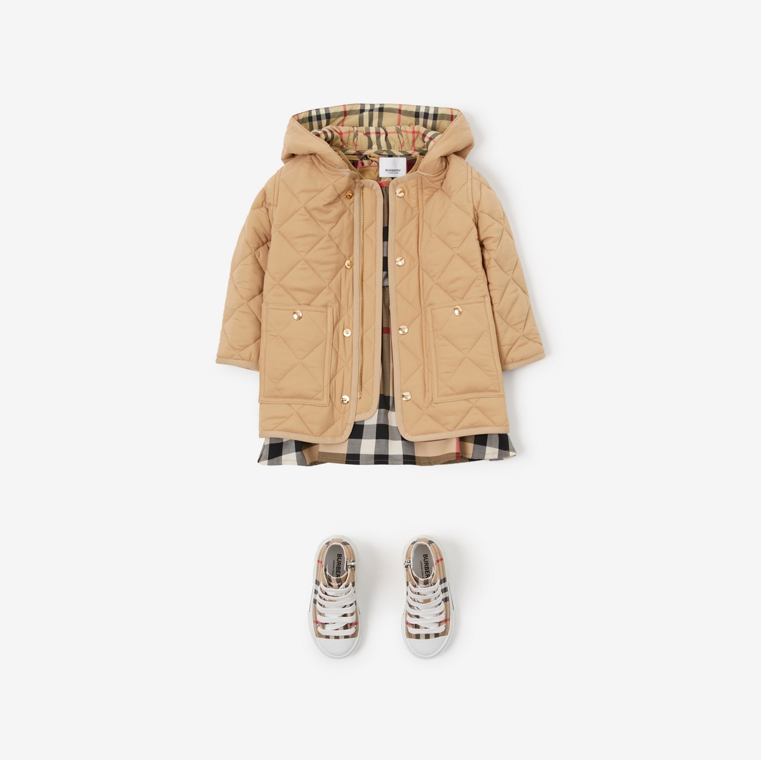 Quilted Nylon Hooded Coat in Archive Beige - Children | Burberry® Official