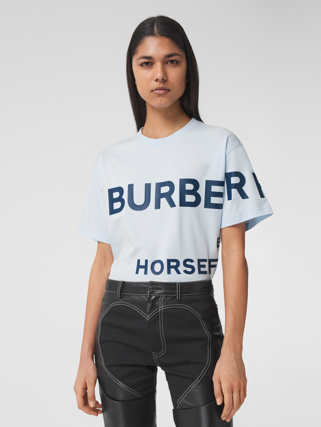 Oversize-T-Shirt aus Baumwolle mit Horseferry-Aufdruck (Hellblau)