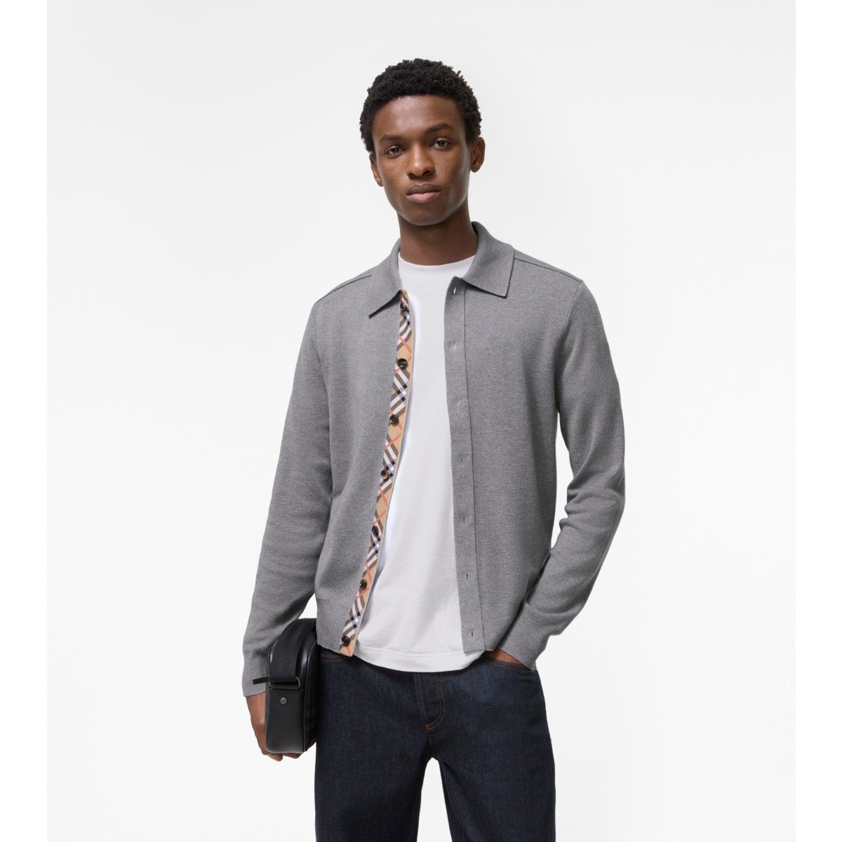  Check Trim Wool Cardigan