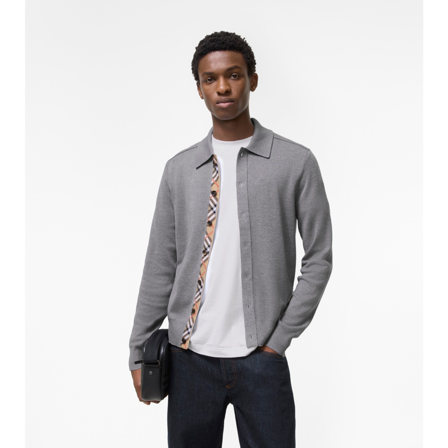 Check Trim Wool Cardigan