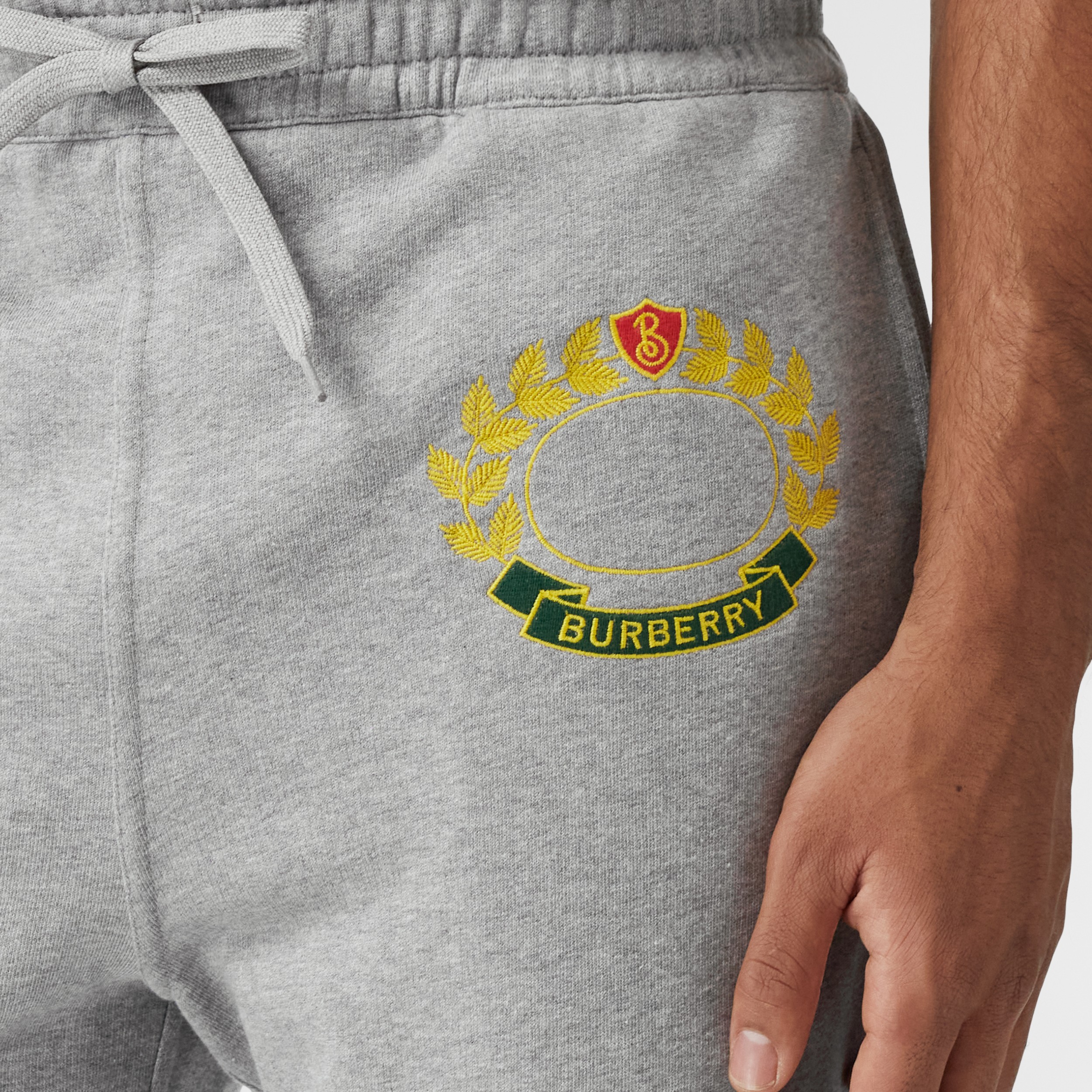 Oak Leaf Crest Cotton Jogging Pants in Pale Grey Melange Men