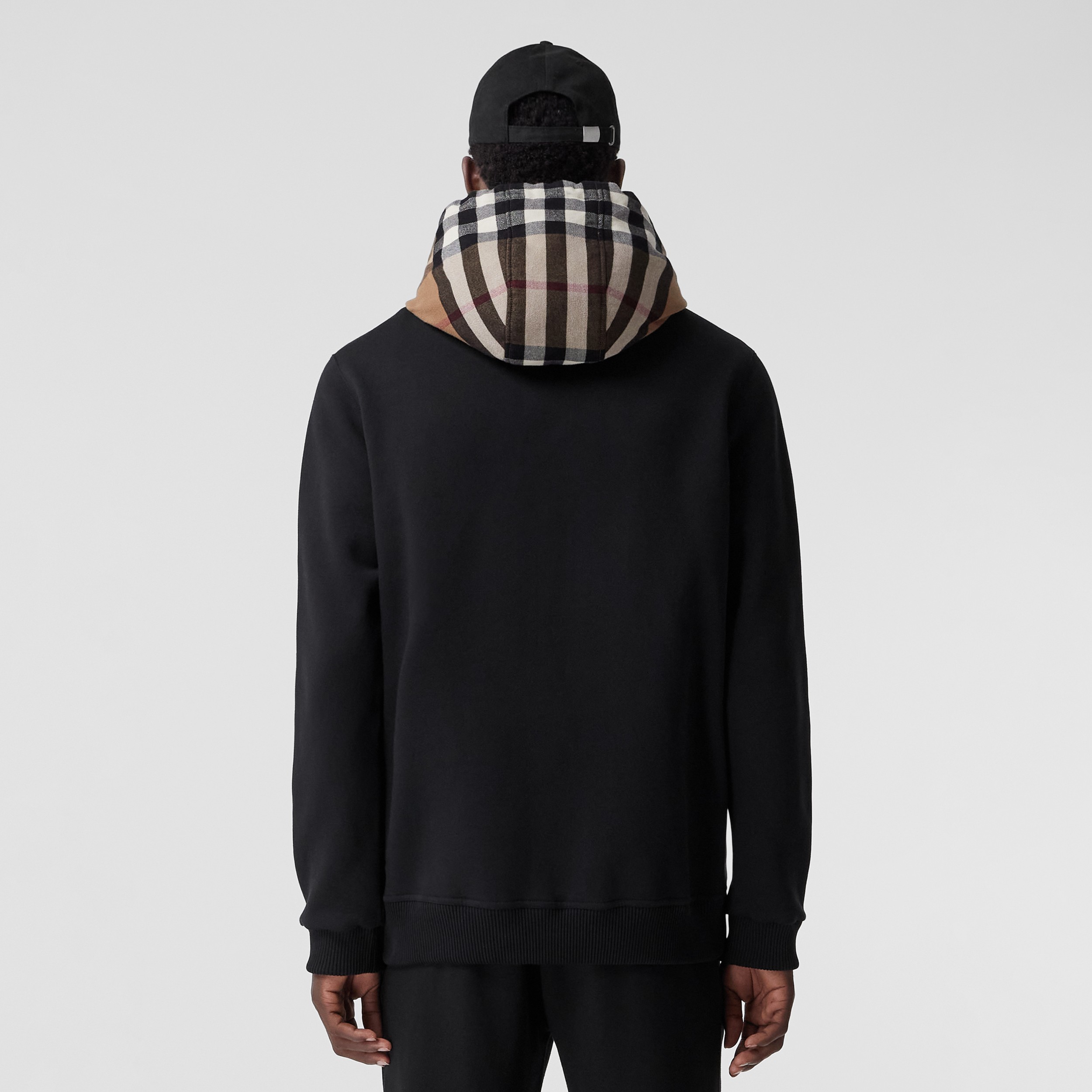 Check Hood Cotton Blend Hooded Top in Black | Burberry® Official - 3
