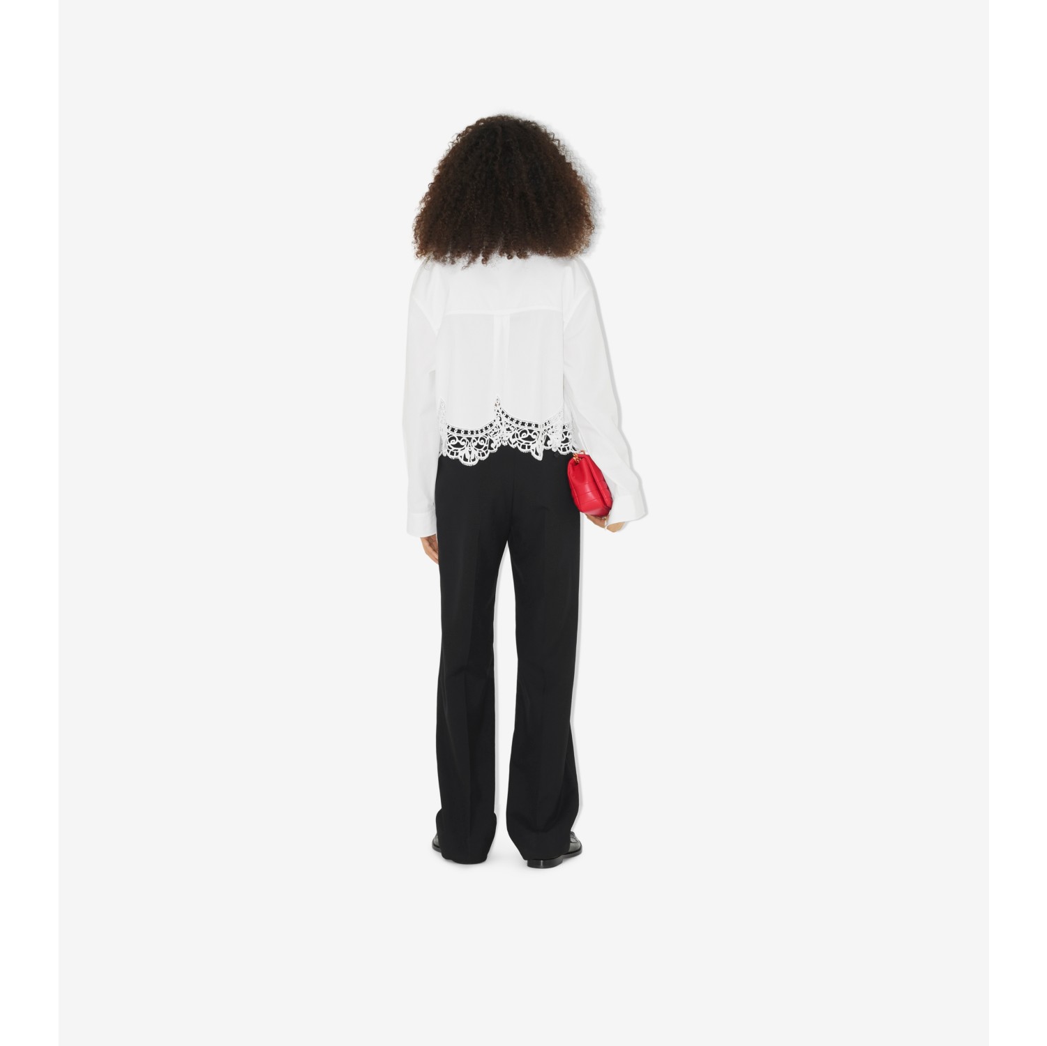 Macramé Lace Hem Cotton Cropped Shirt in Optic White - Women | Burberry® Official